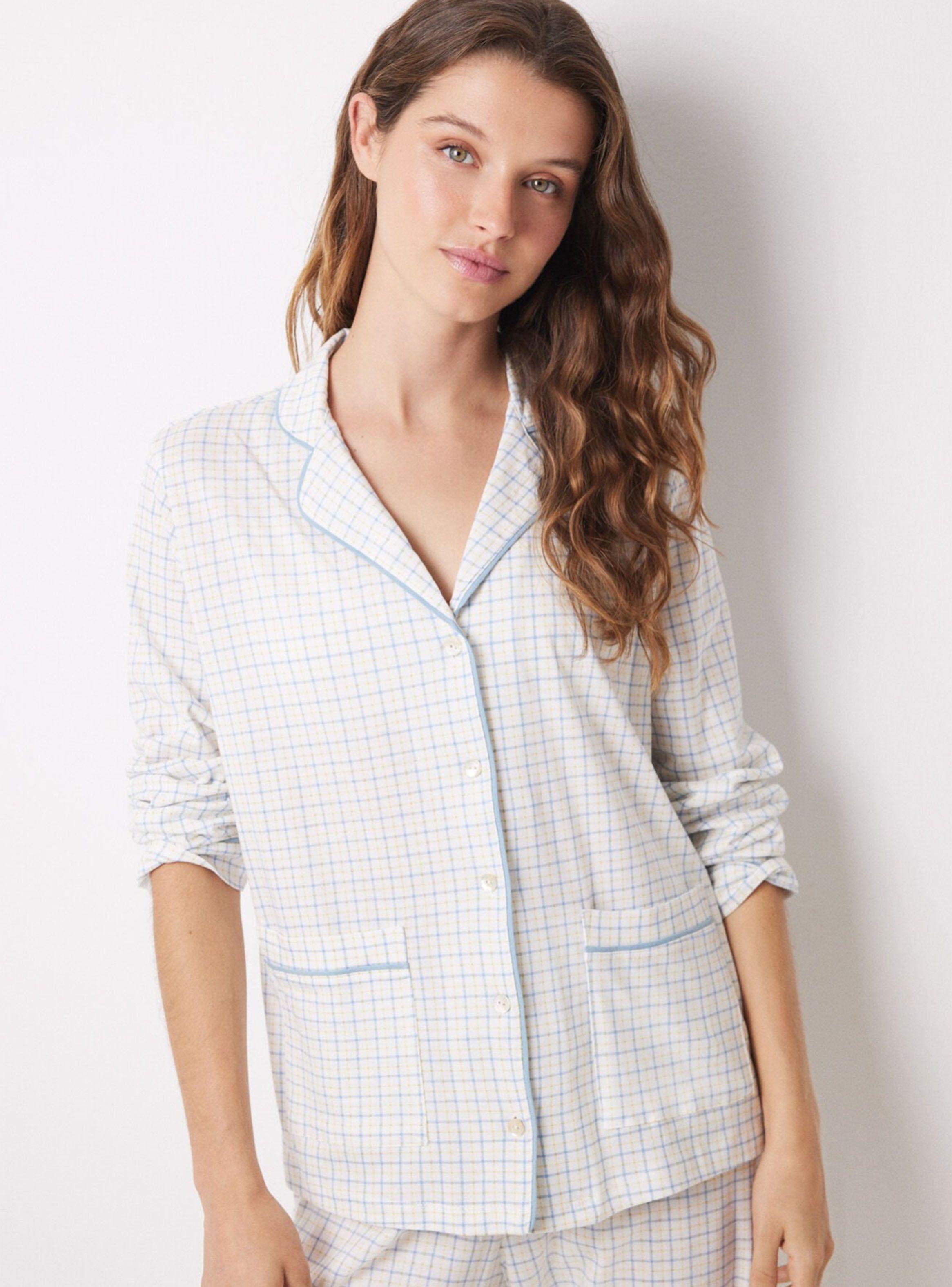 Pijama Largo Camisero Algodón Cuadros-4