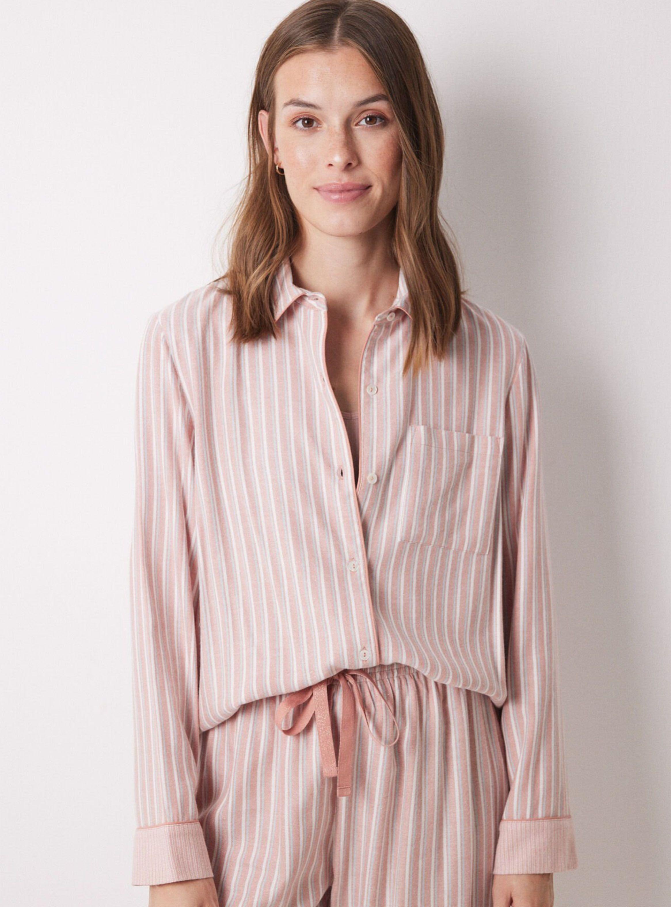 Pijama Camisero Largo Franela Naranja-2