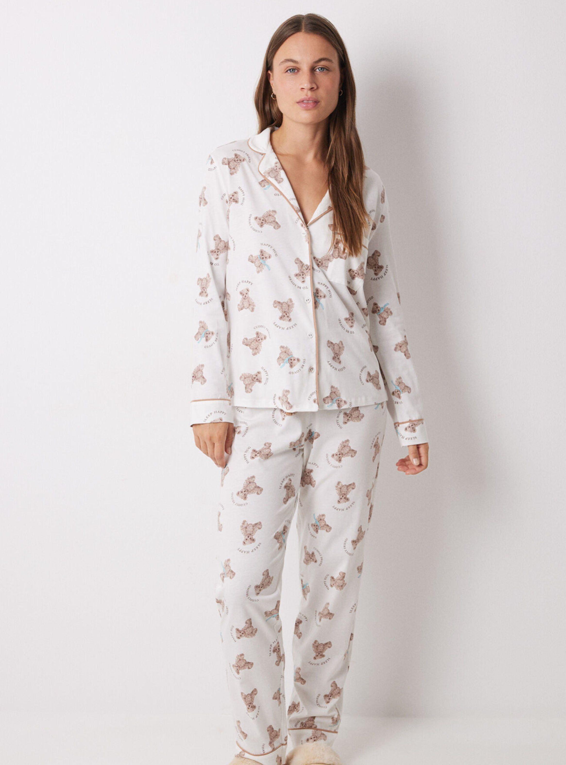 Pijama Largo Camisero Algodón Ositos-0