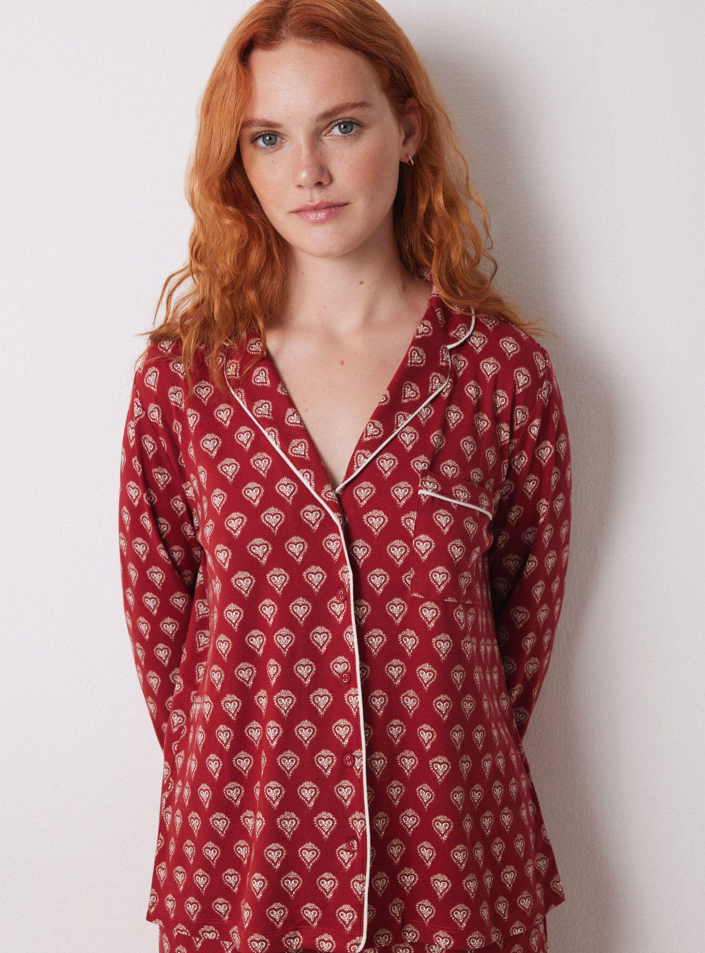 Pijama Camisero Largo Rojo Corazones-2