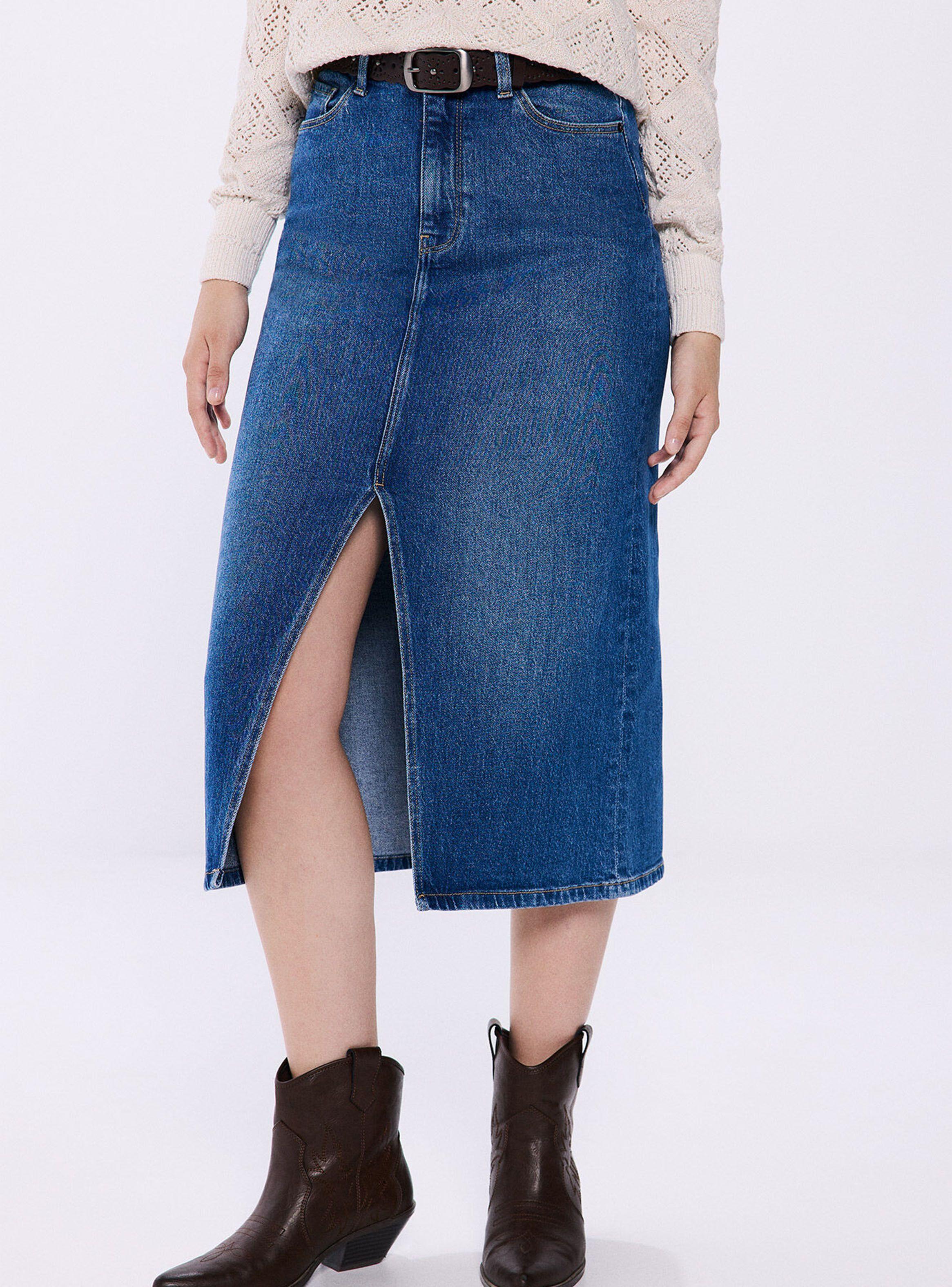 Falda Midi Vaquera Abertura-0