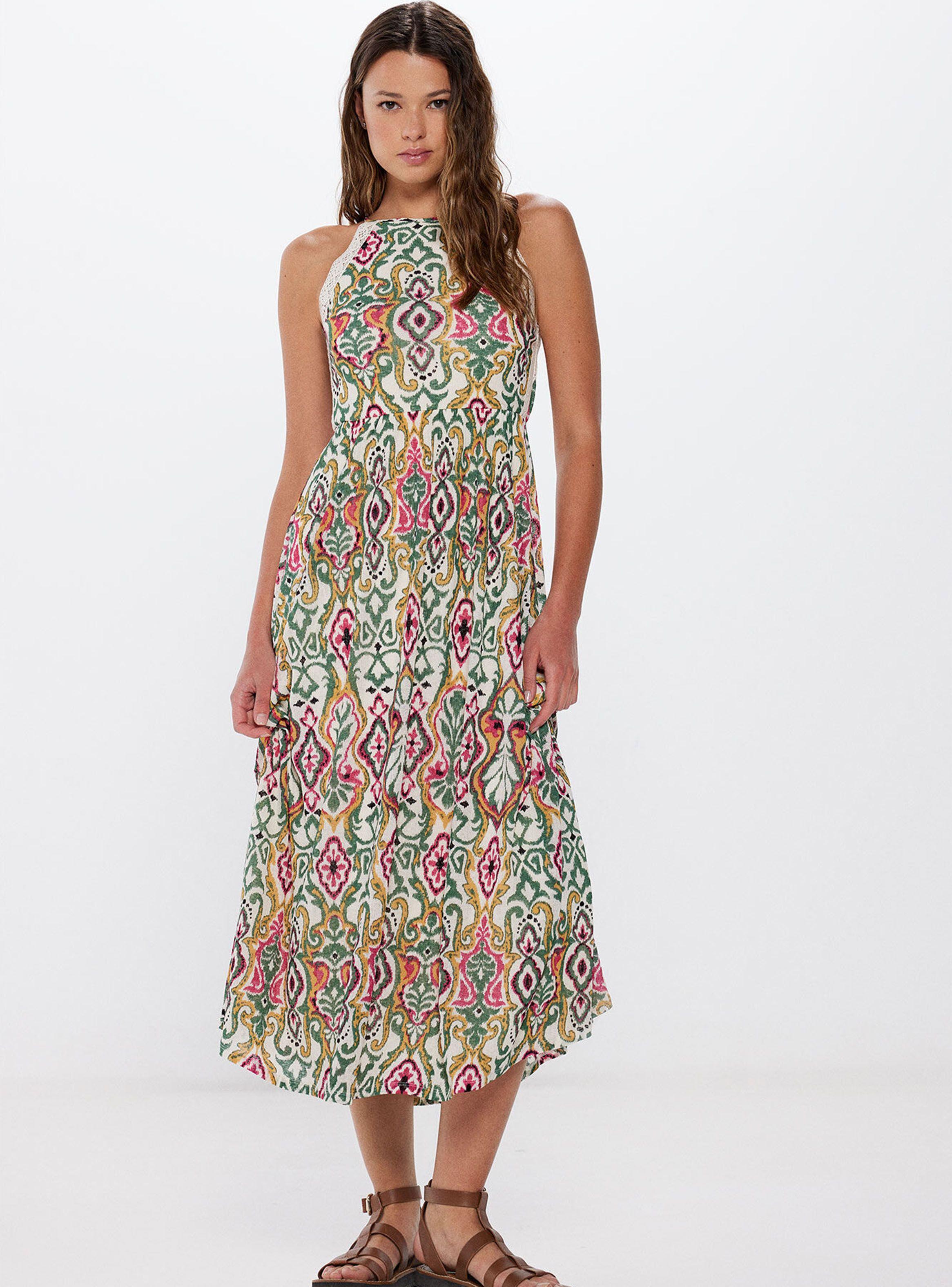 Vestido Midi Escote Halter Estampado Étnico-0