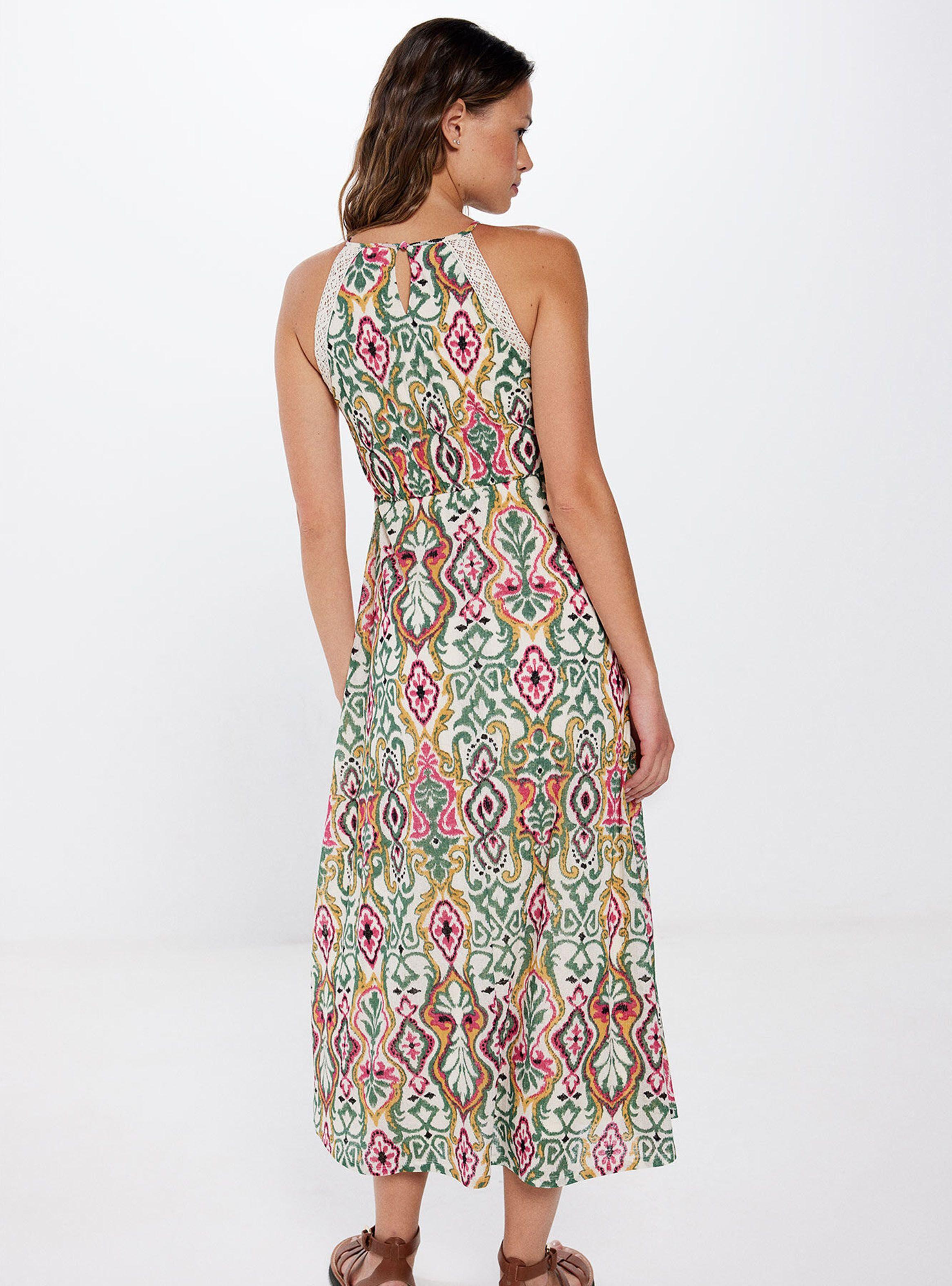 Vestido Midi Escote Halter Estampado Étnico-1