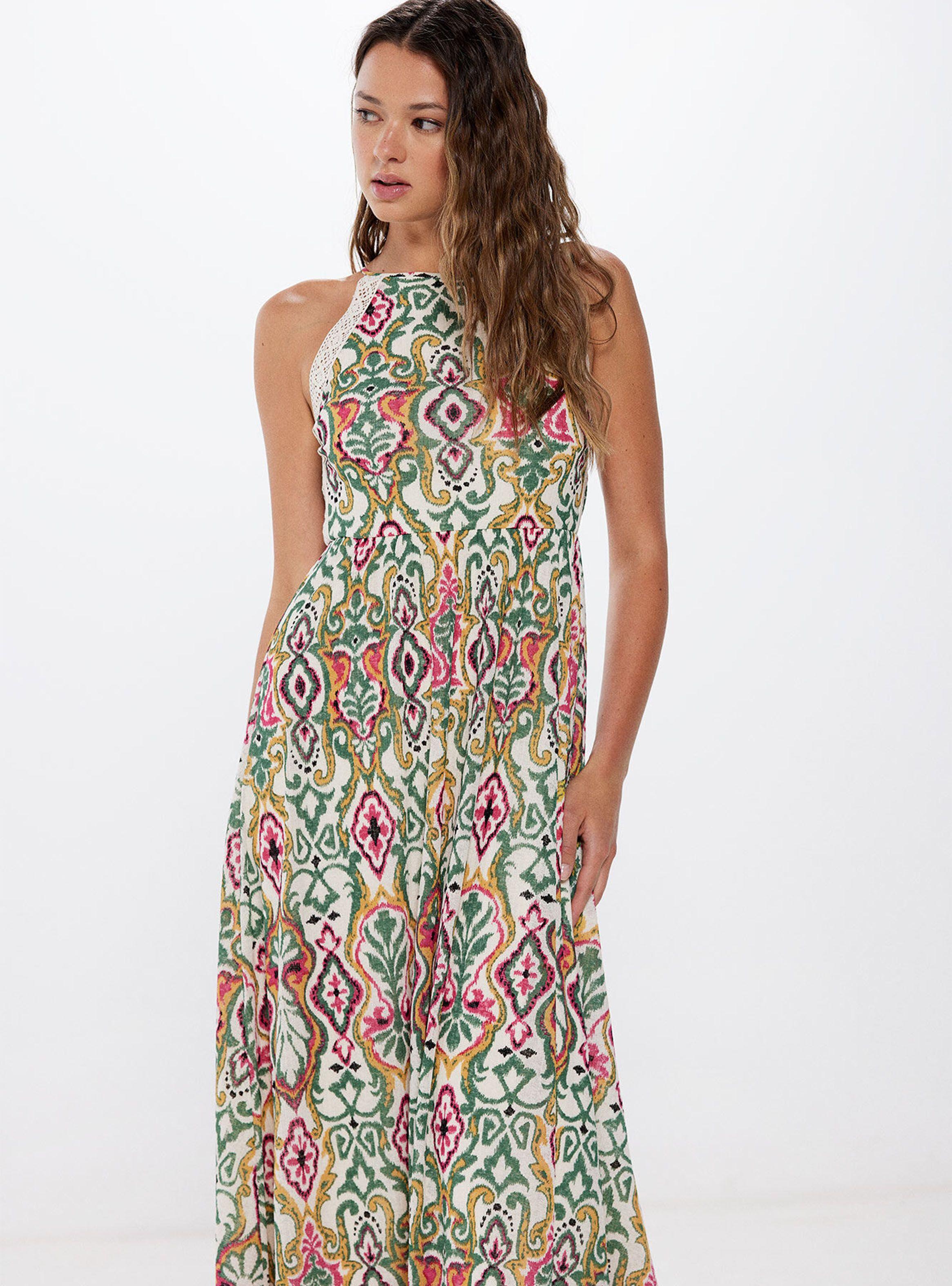 Vestido Midi Escote Halter Estampado Étnico-3