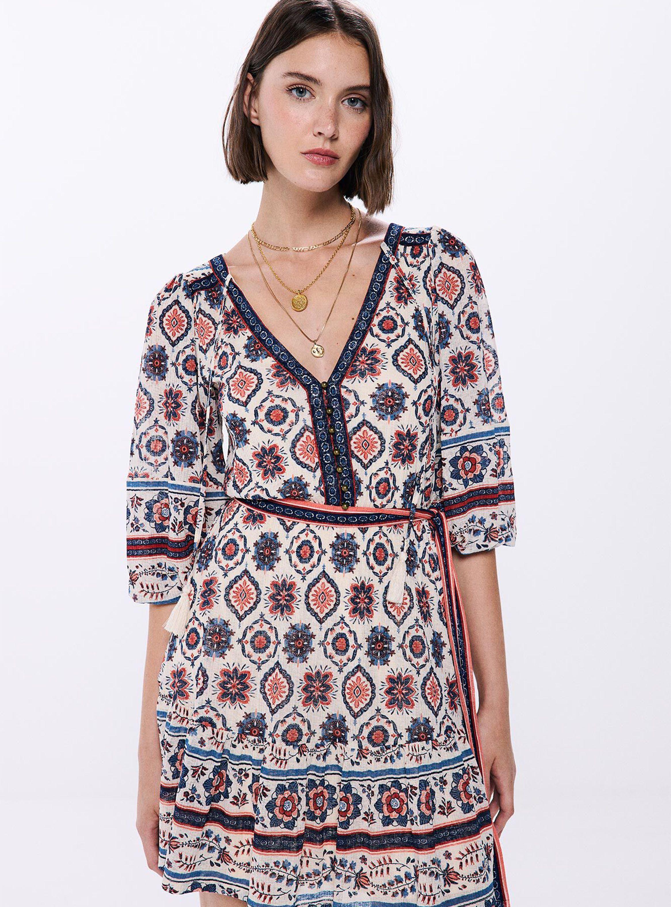 Vestido Corto Cinturón Motivos Geométricos-0