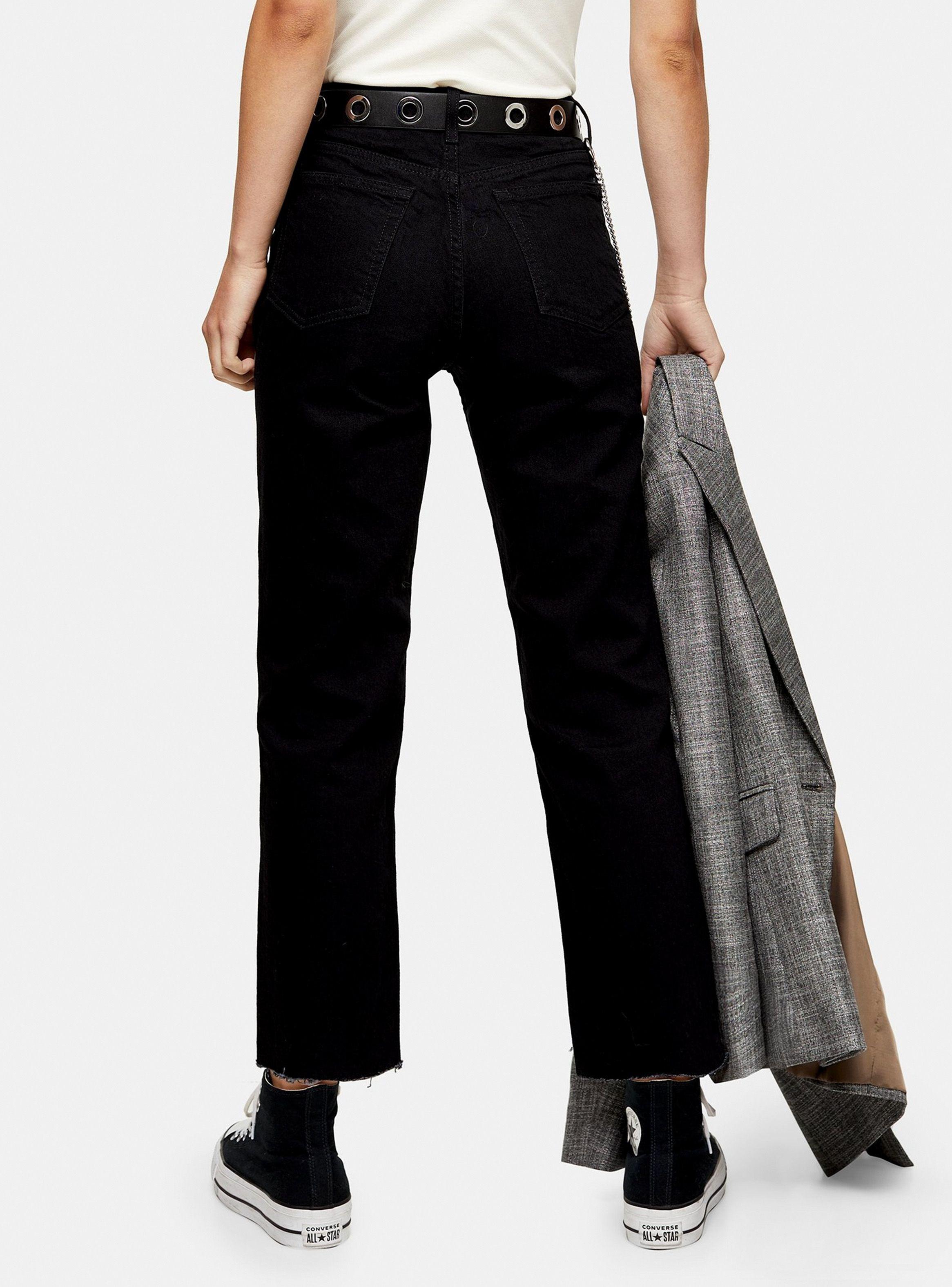 Jeans Straight Black Raw Hem Largo 32 Topshop-1