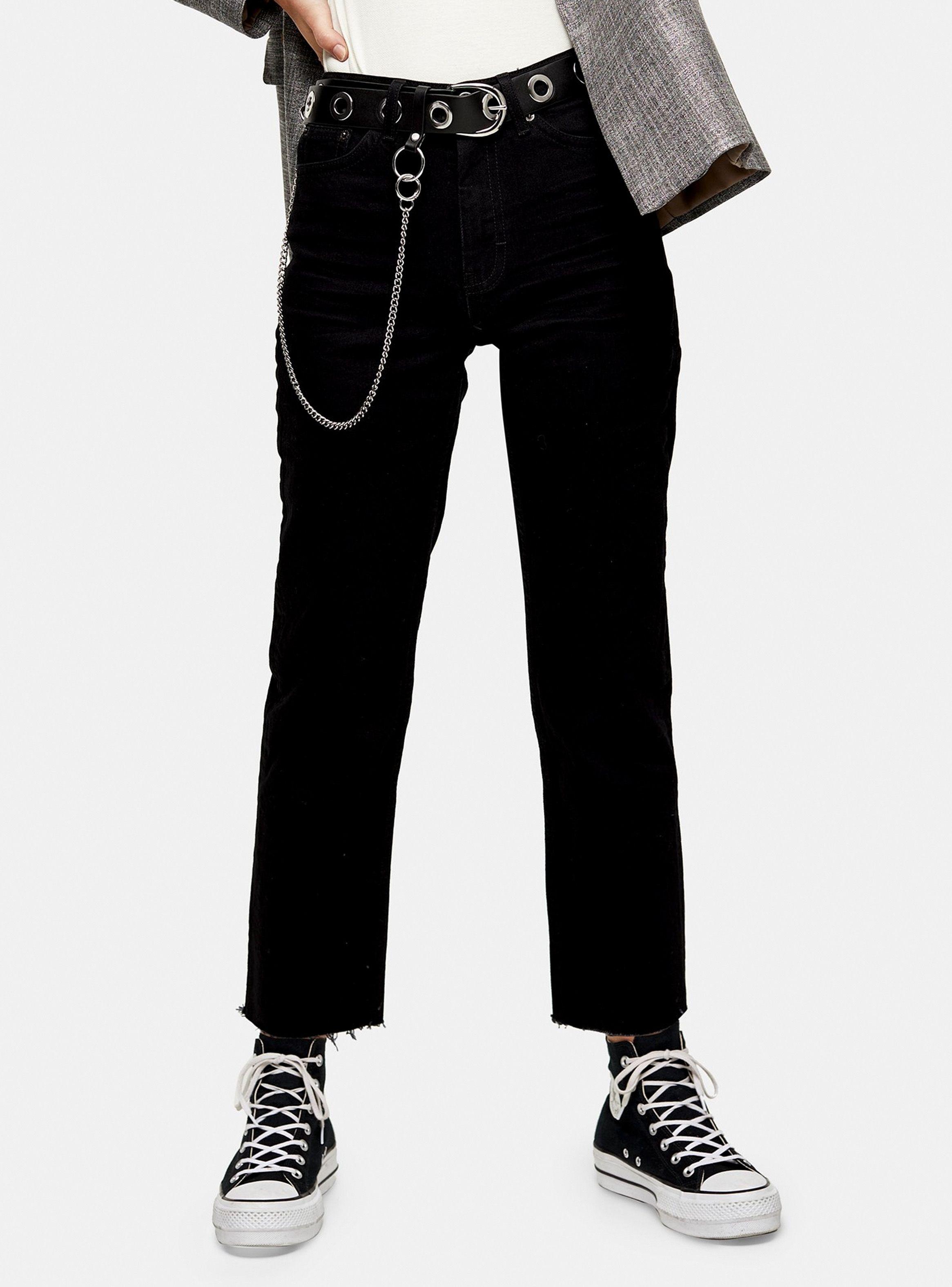 Jeans Straight Black Raw Hem Largo 32 Topshop-0
