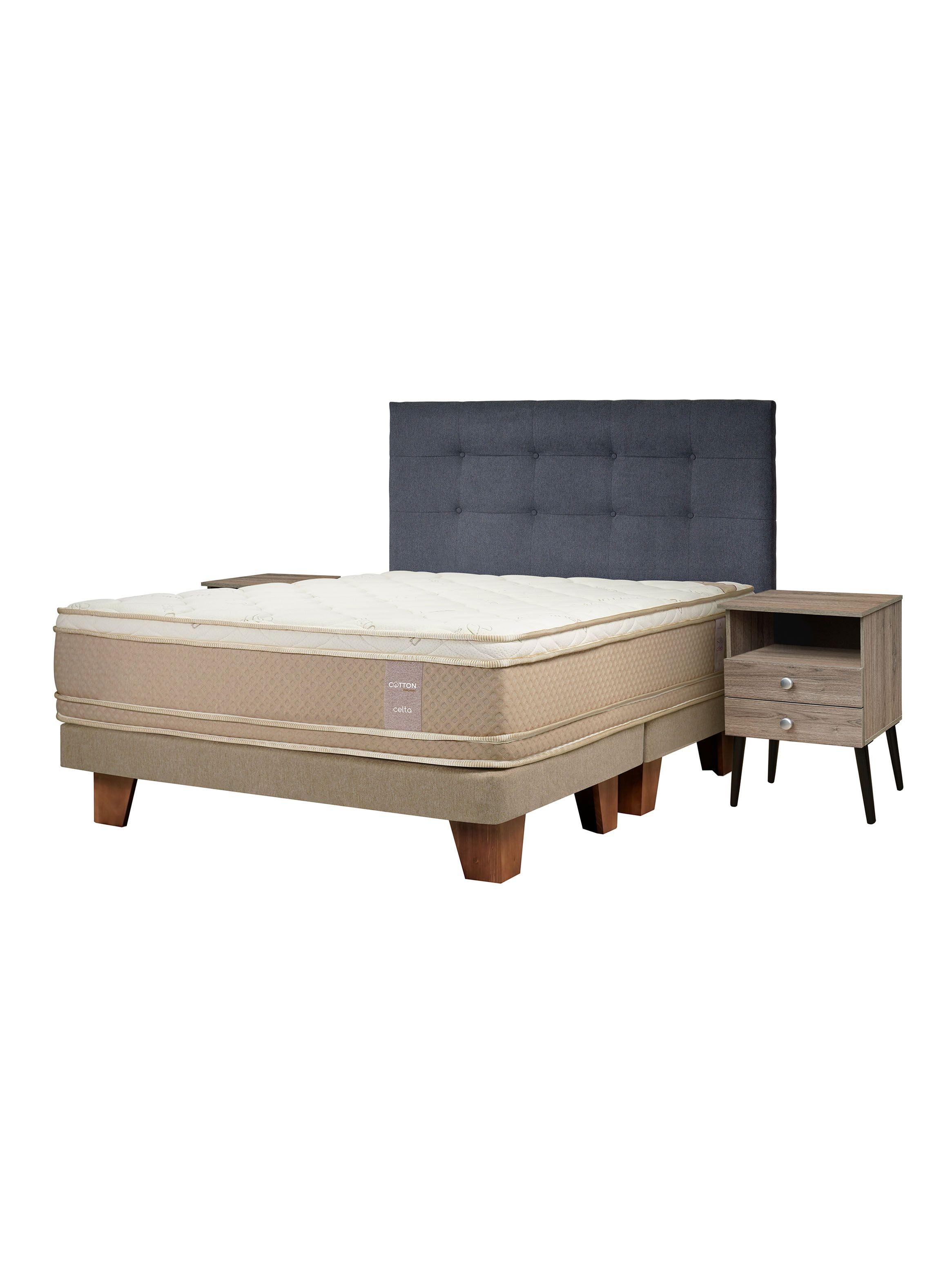 Cama Europea Cotton Organic King + Respaldo Piamonte + Veladores Malaga Honey-0