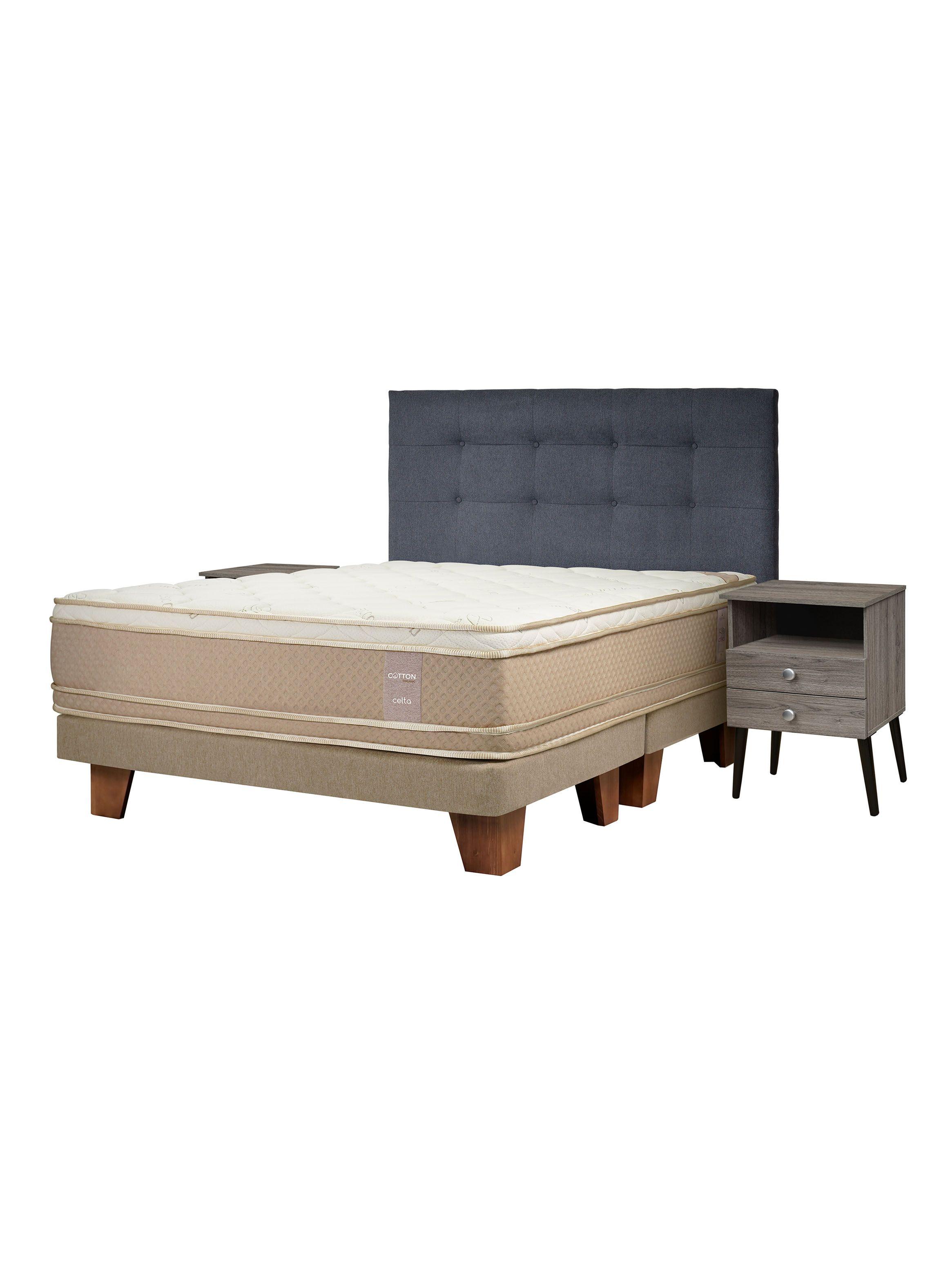 Cama Europea Cotton Organic Súper King + Respaldo Piamonte + Veladores Malaga Grey-0
