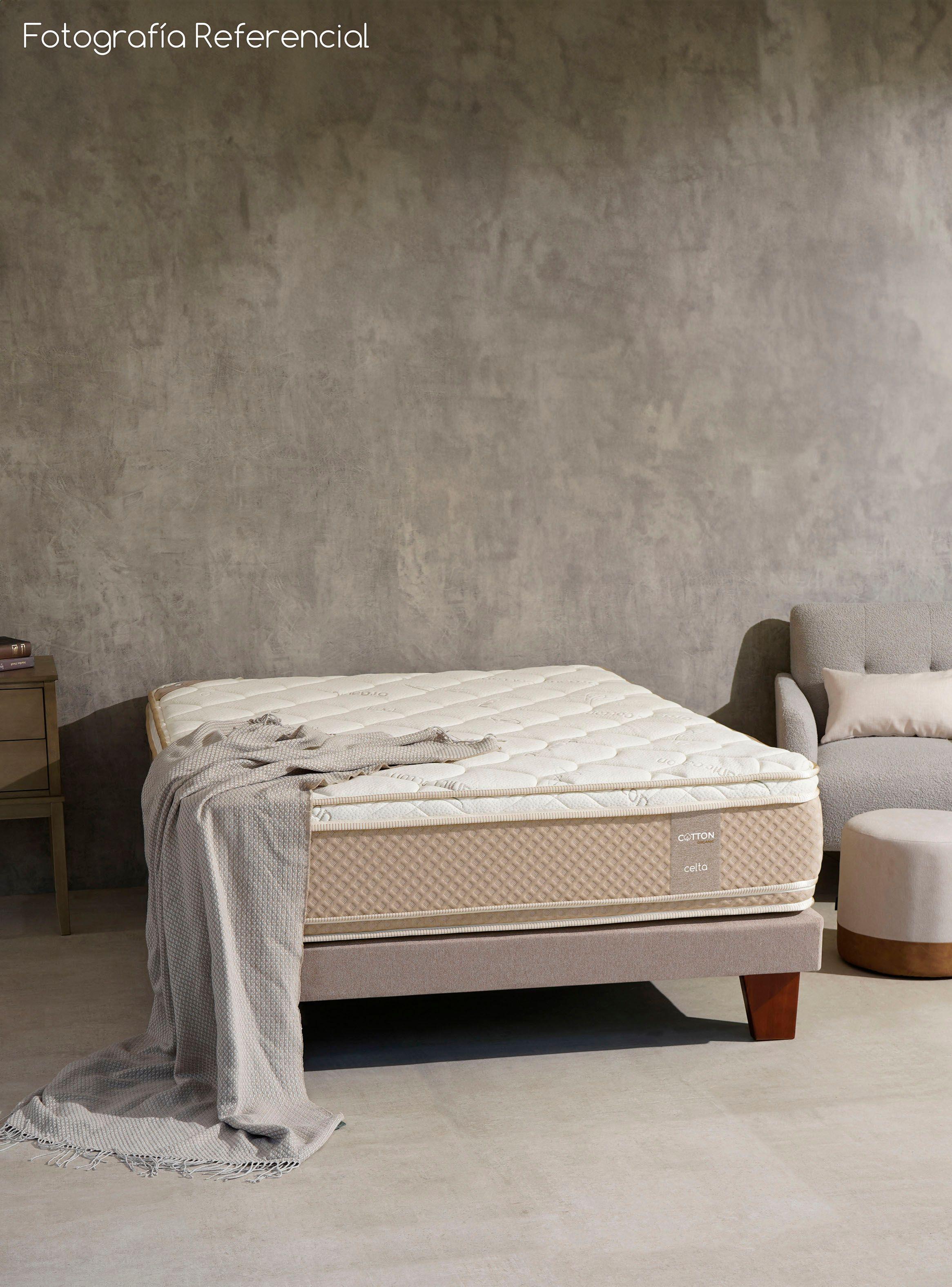 Cama Europea Cotton Organic Súper King + Respaldo Piamonte + Veladores Malaga Grey-5