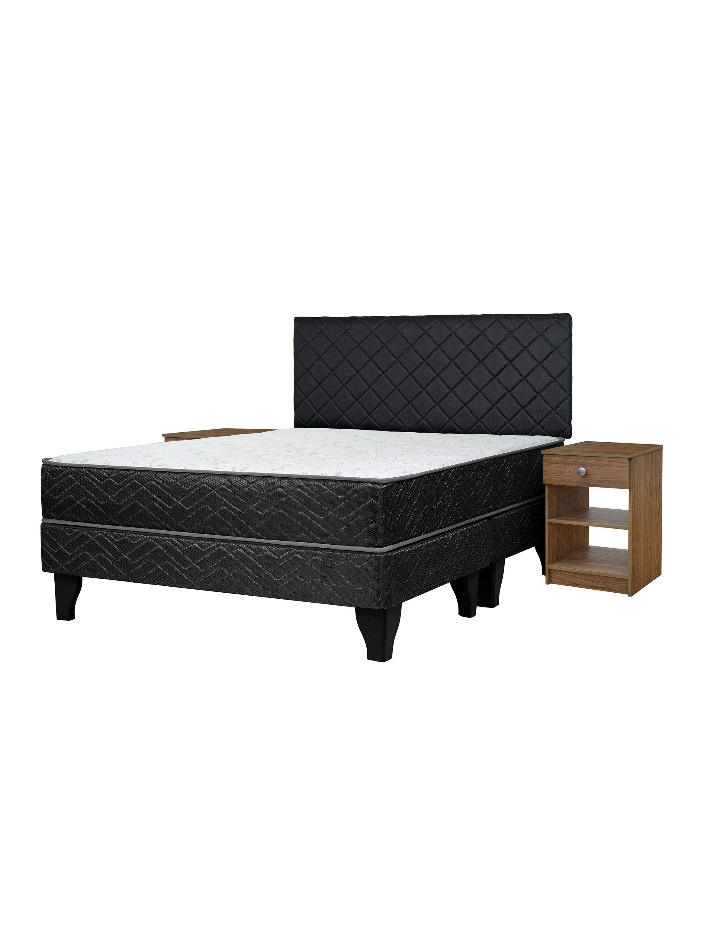 Cama Europea Active 2 Plazas x190 cm Base Dividida + Respaldo Nuit + Velador Granada Nude-0