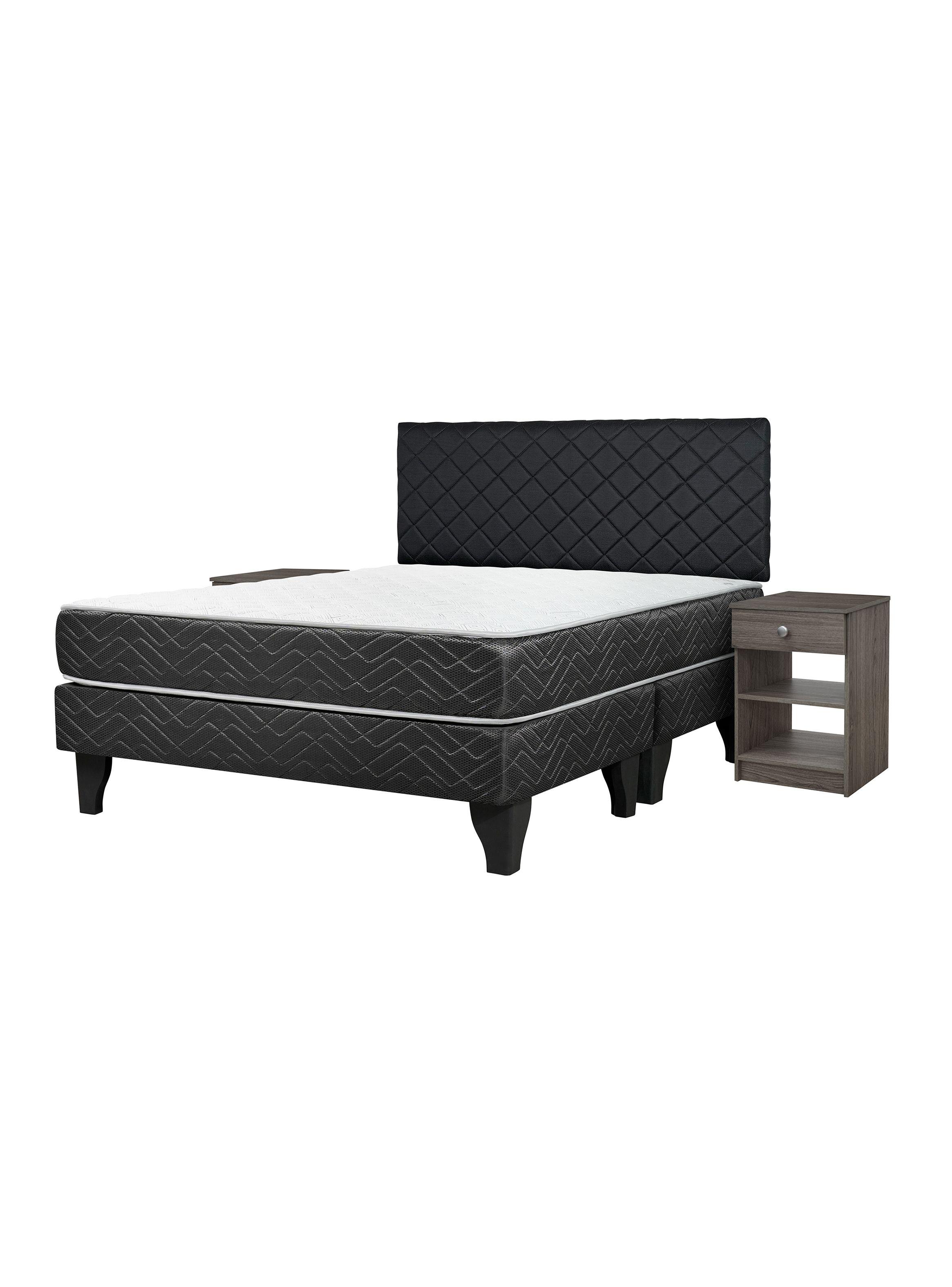 Cama Europea New Mega 2 Plazas x190 cm Base Dividida + Respaldo Nuit + Velador Granada Grey-0