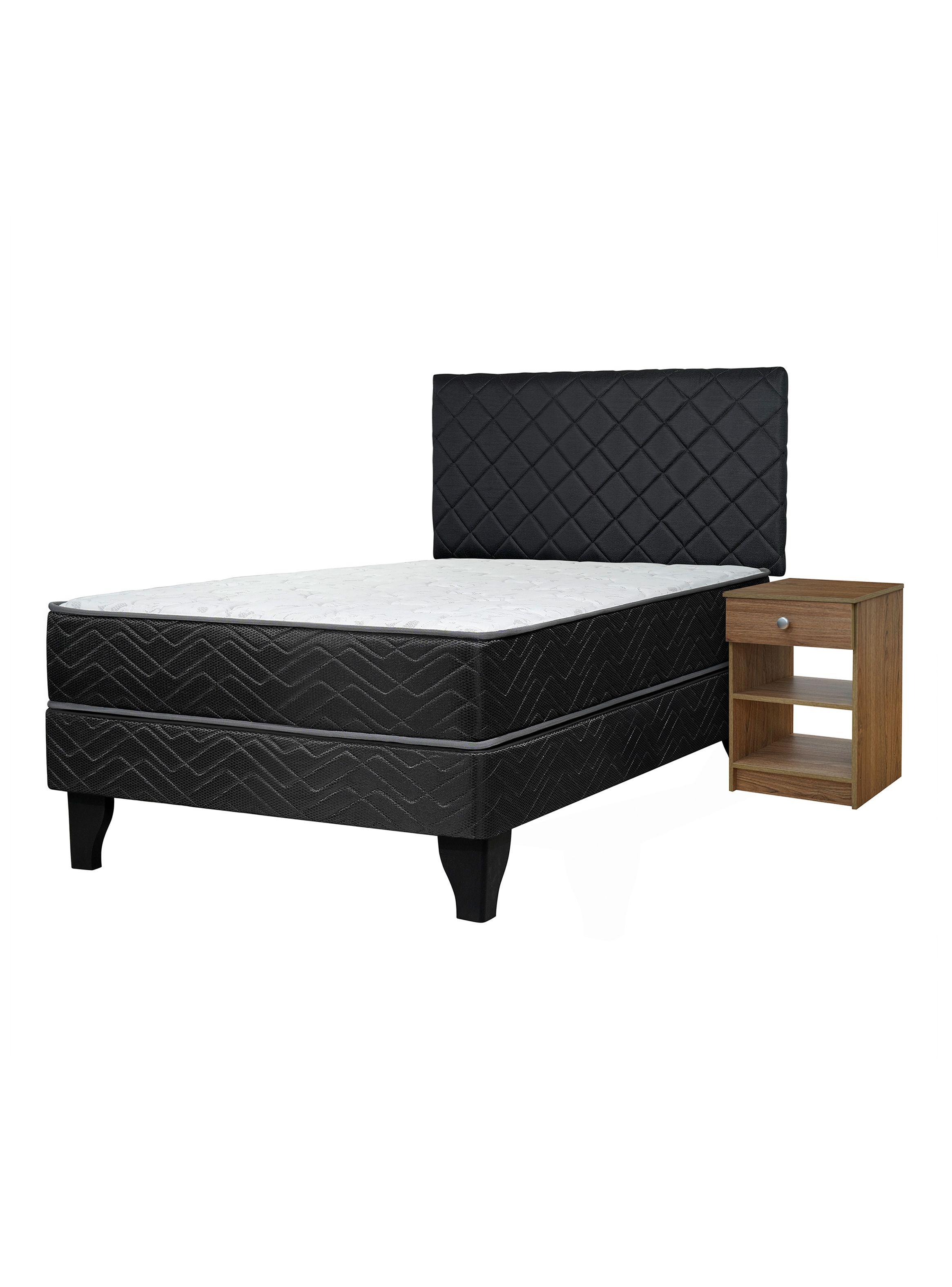 Cama Europea Active 1.5 Plazas x190 cm + Respaldo Nuit + Velador Granada Nude-0