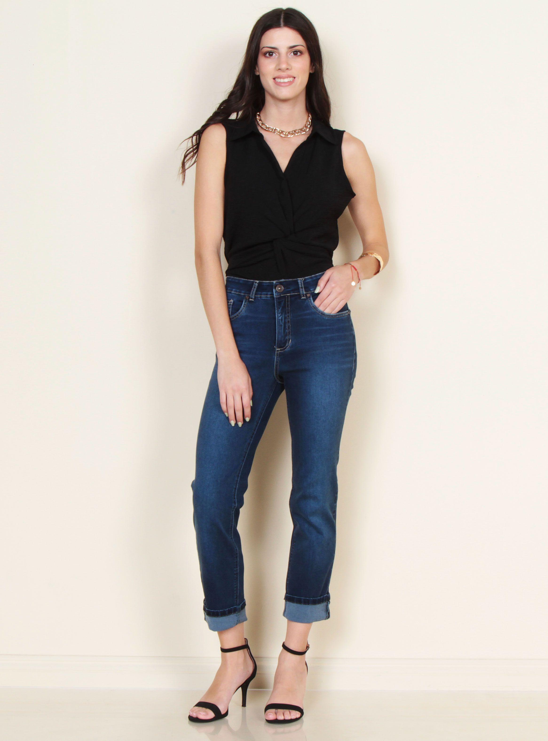 Jeans Mother Slim Tiro Alto Push Up Roll Up-3