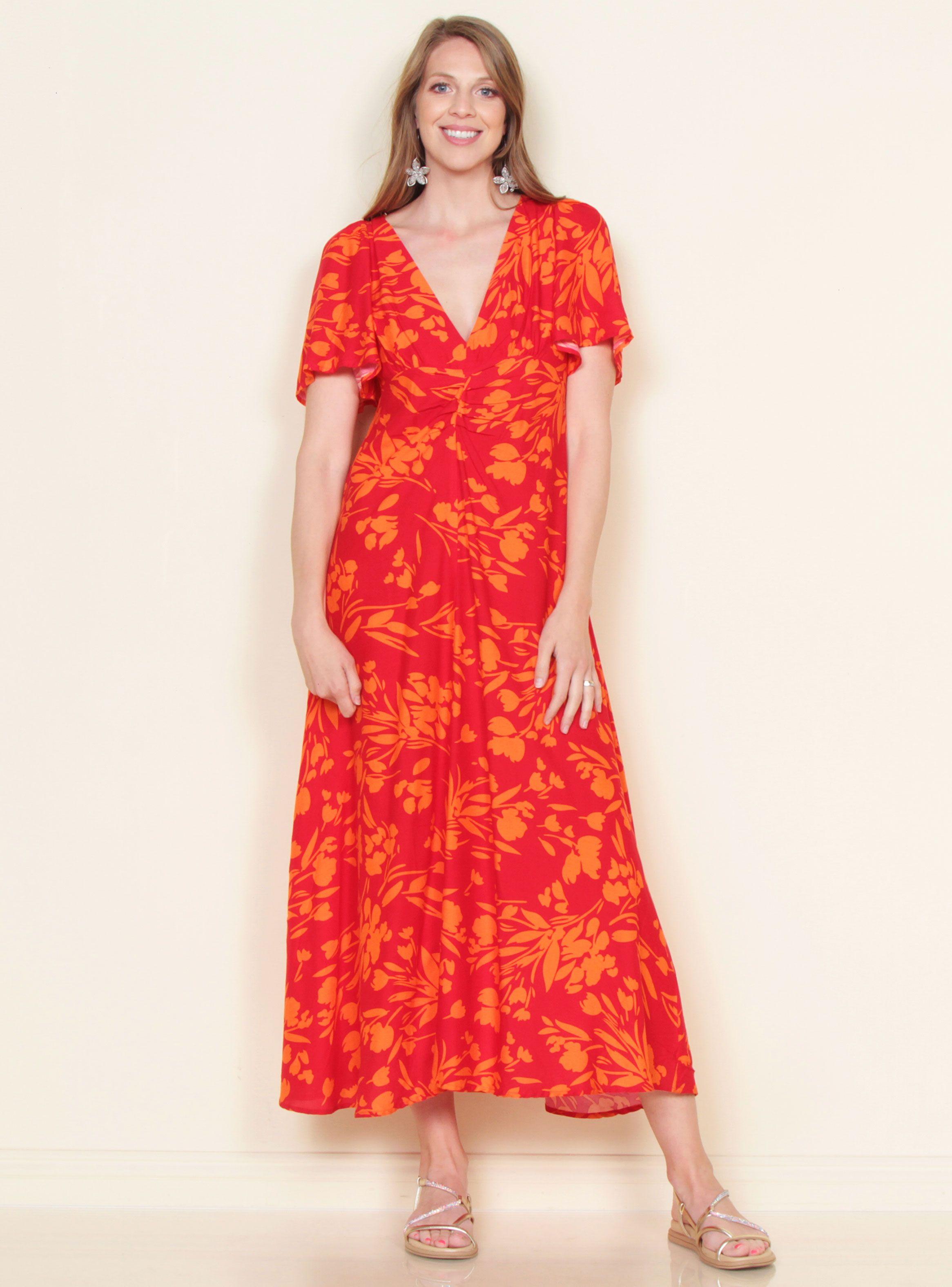 Vestido Estampado Manga Corta Escote V-0