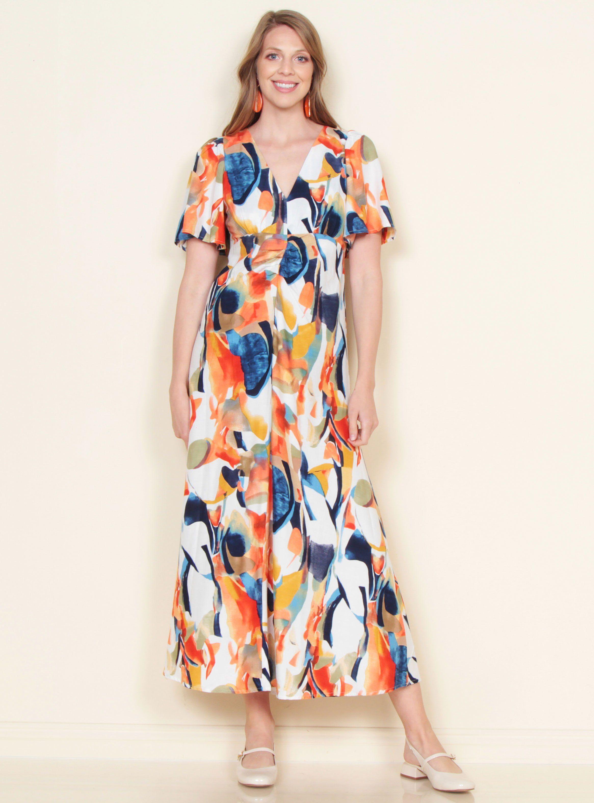 Vestido Estampado Manga Corta Escote V-0