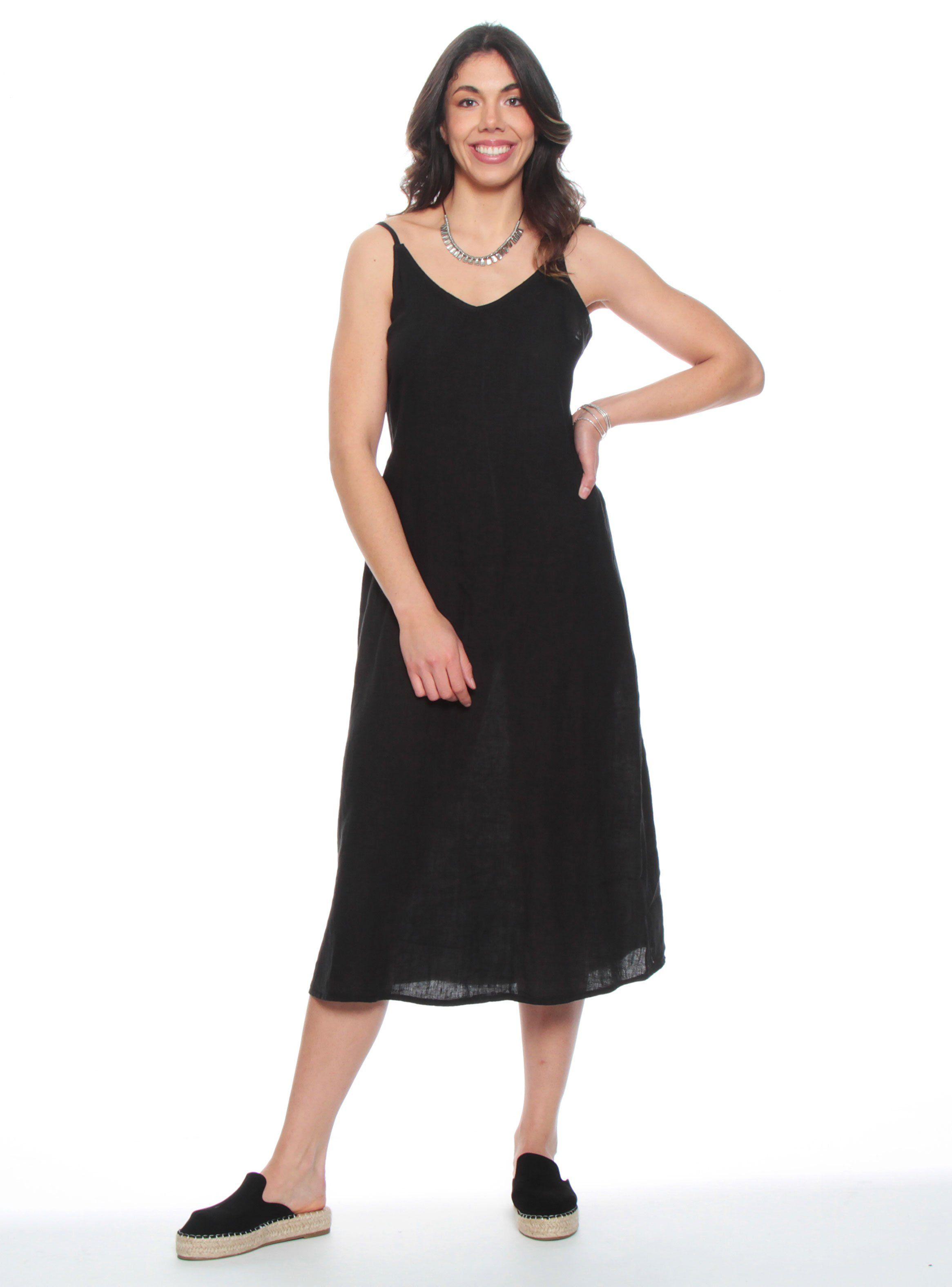 Vestido sin Manga Tirantes Ajustables Lino Escote V-0