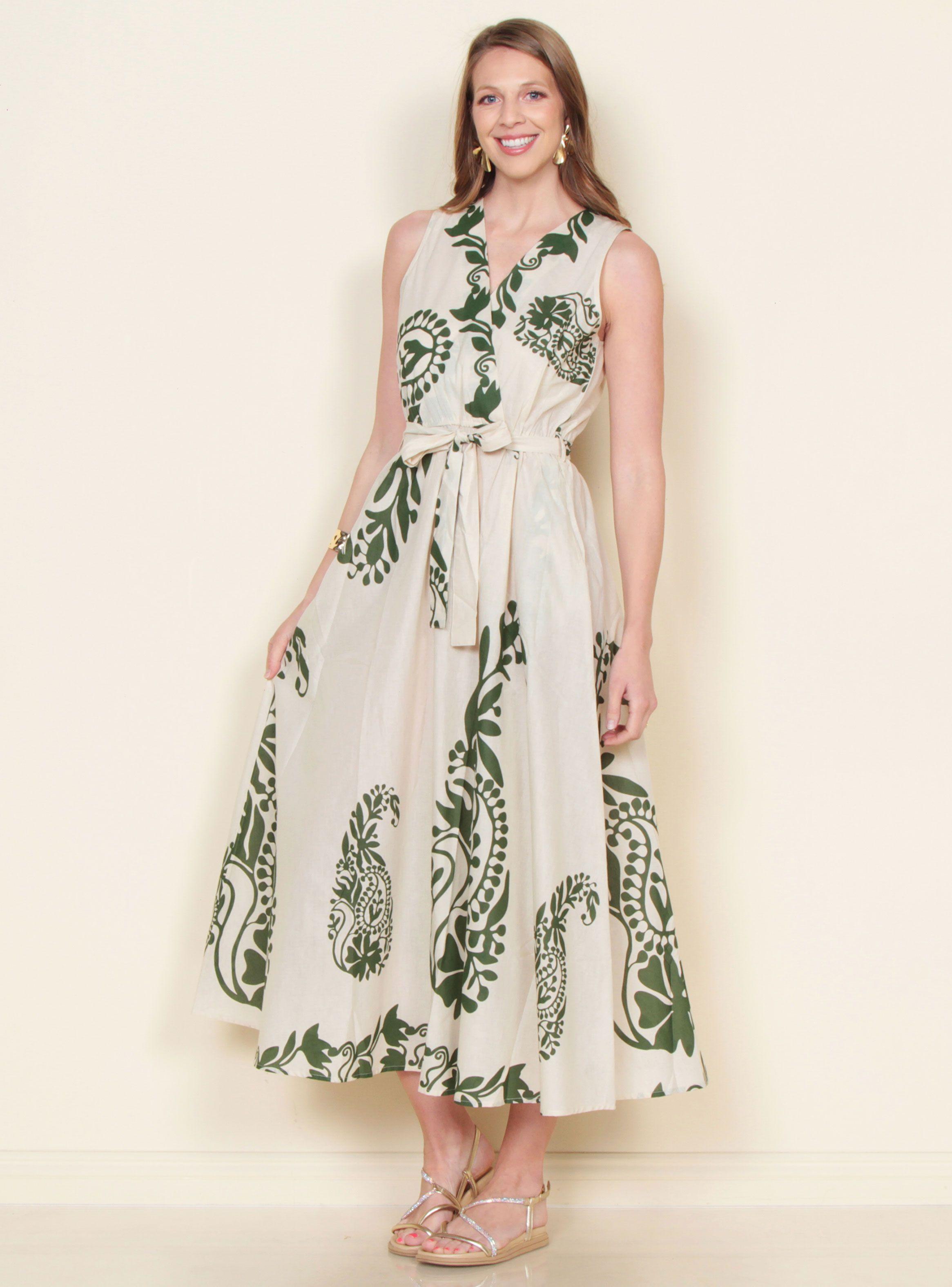 Vestido sin Manga Estampado Escote V y Lazo en Cintura-2