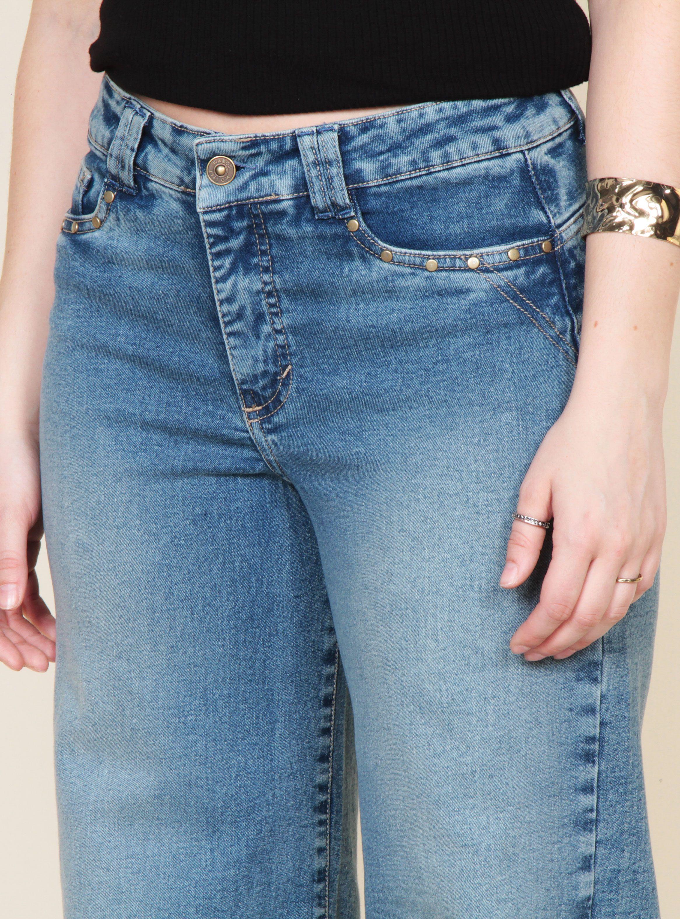 Jeans Wide Leg Tiro Alto Push Up Pretina-2
