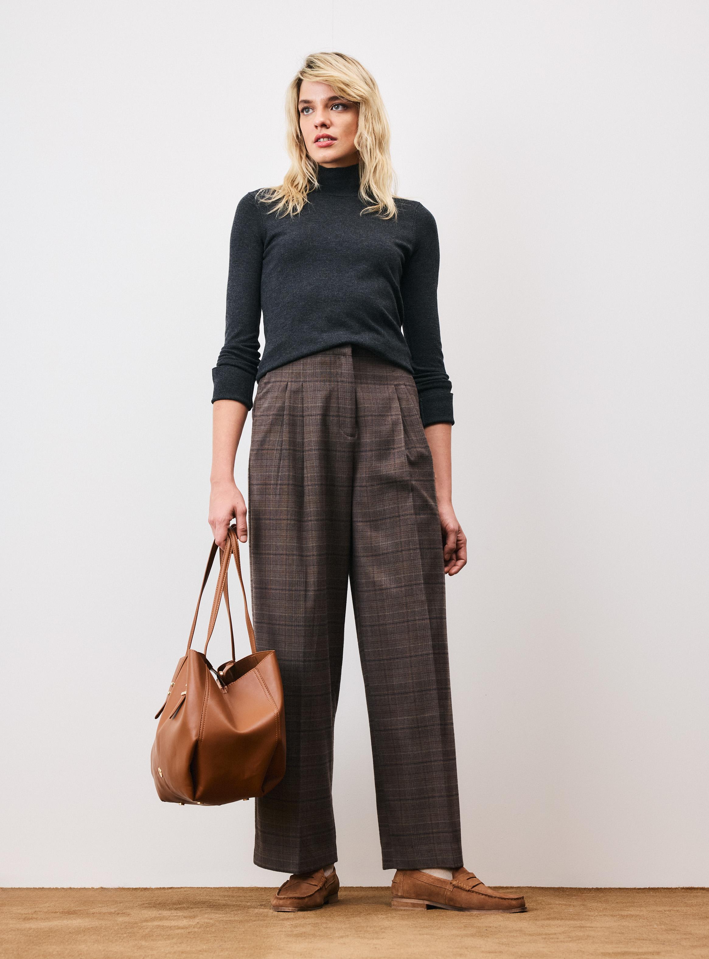 Pantalón Tailoring con Pinzas Tela Cuadrillé-4