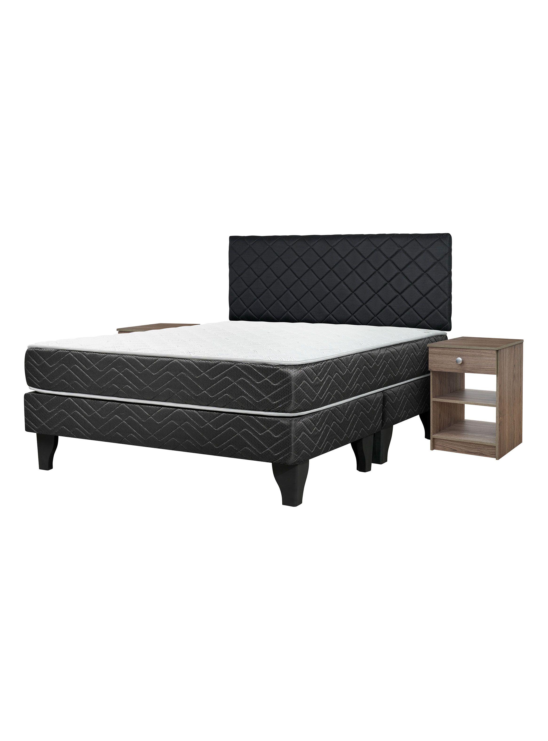 Cama Europea New Mega 2 Plazas x190 cm Base Dividida + Respaldo Nuit + Velador Granada Honey-0