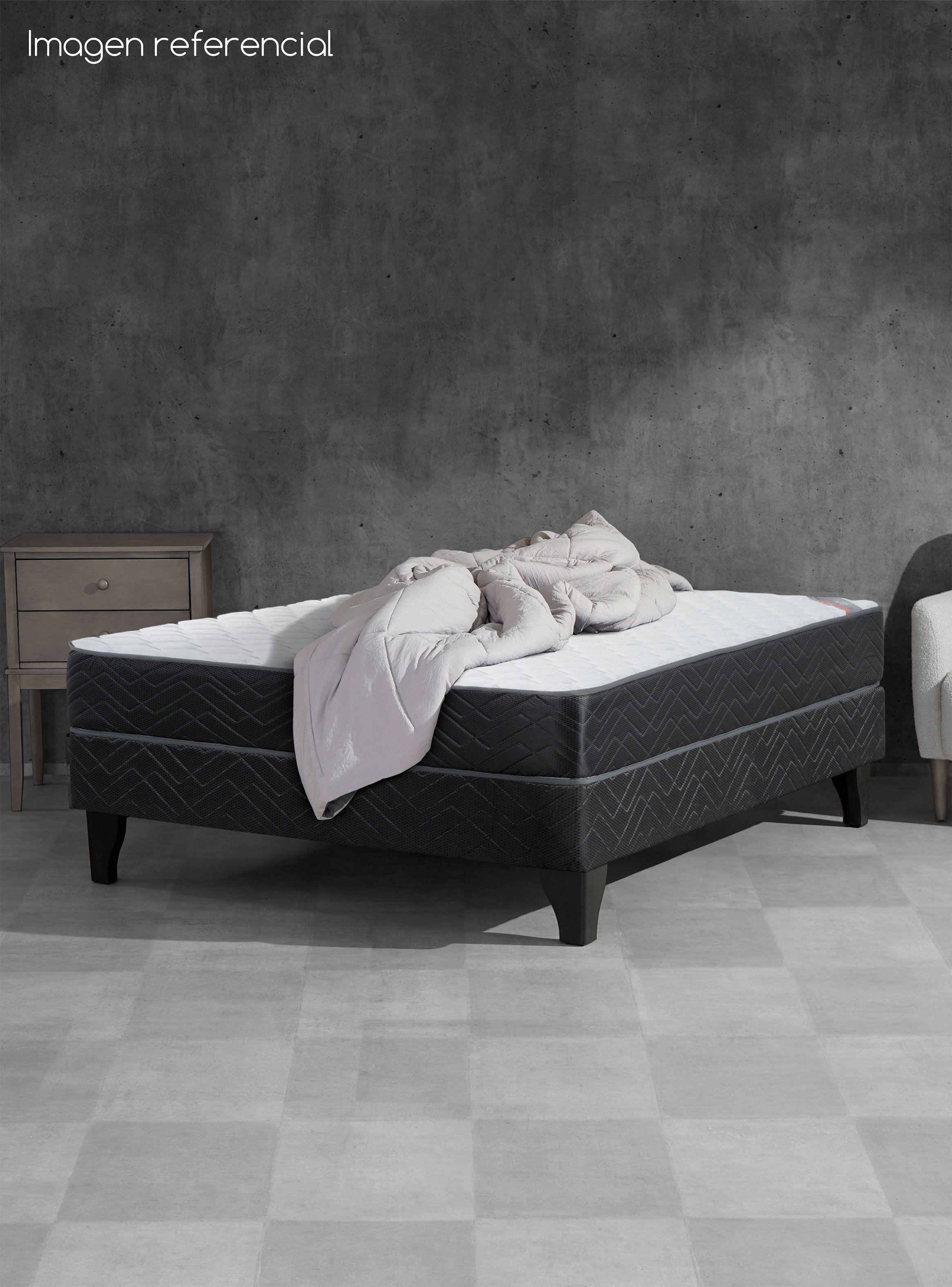 Cama Europea Active 2 Plazas x190 cm + Respaldo Nuit + Velador Granada Nude-5