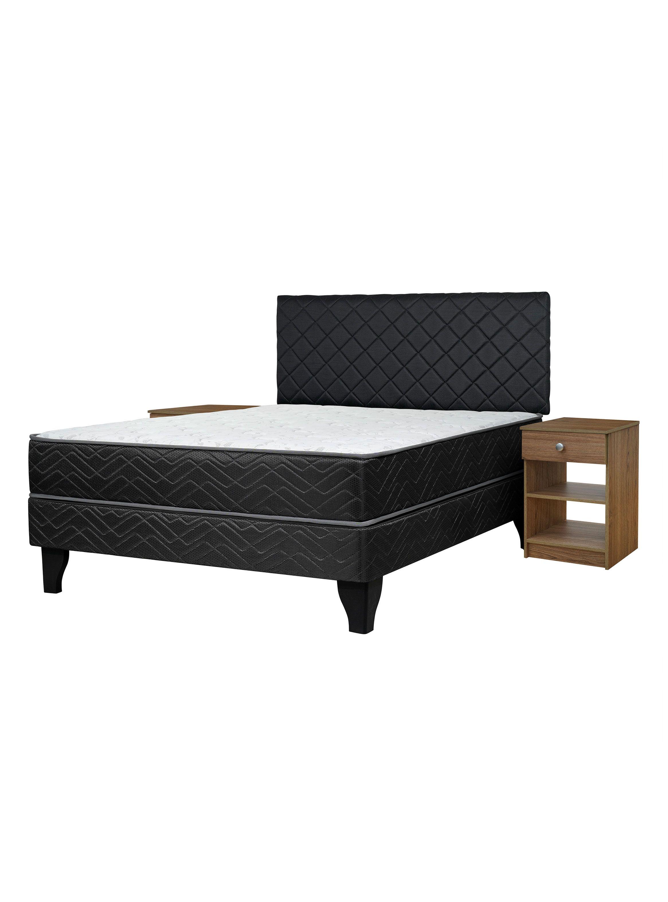 Cama Europea Active 2 Plazas x190 cm + Respaldo Nuit + Velador Granada Nude-0