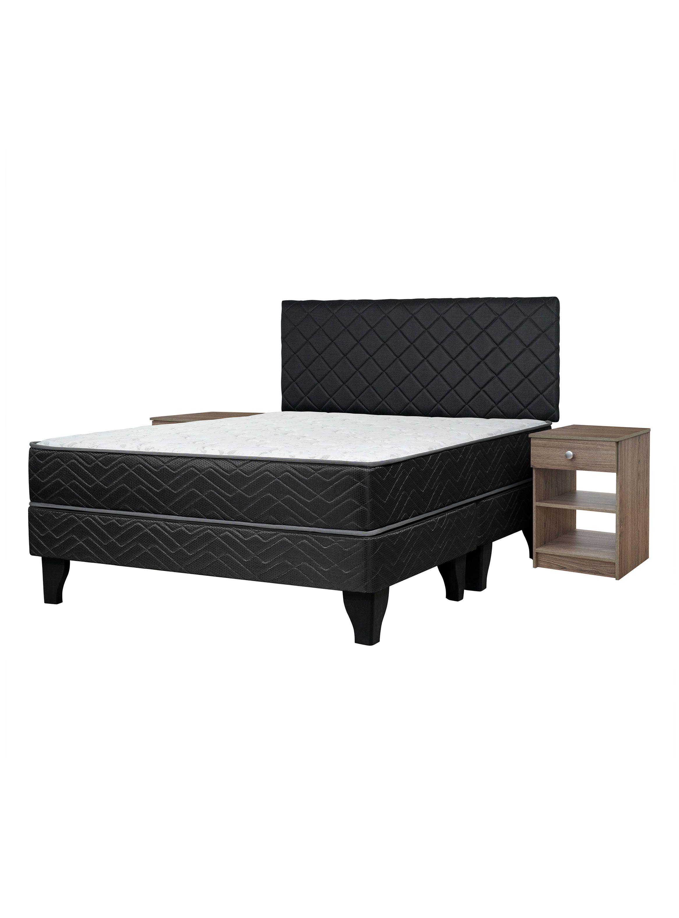 Cama Europea Active 2 Plazas x190 cm Base Dividida + Respaldo Nuit + Velador Granada Honey-0