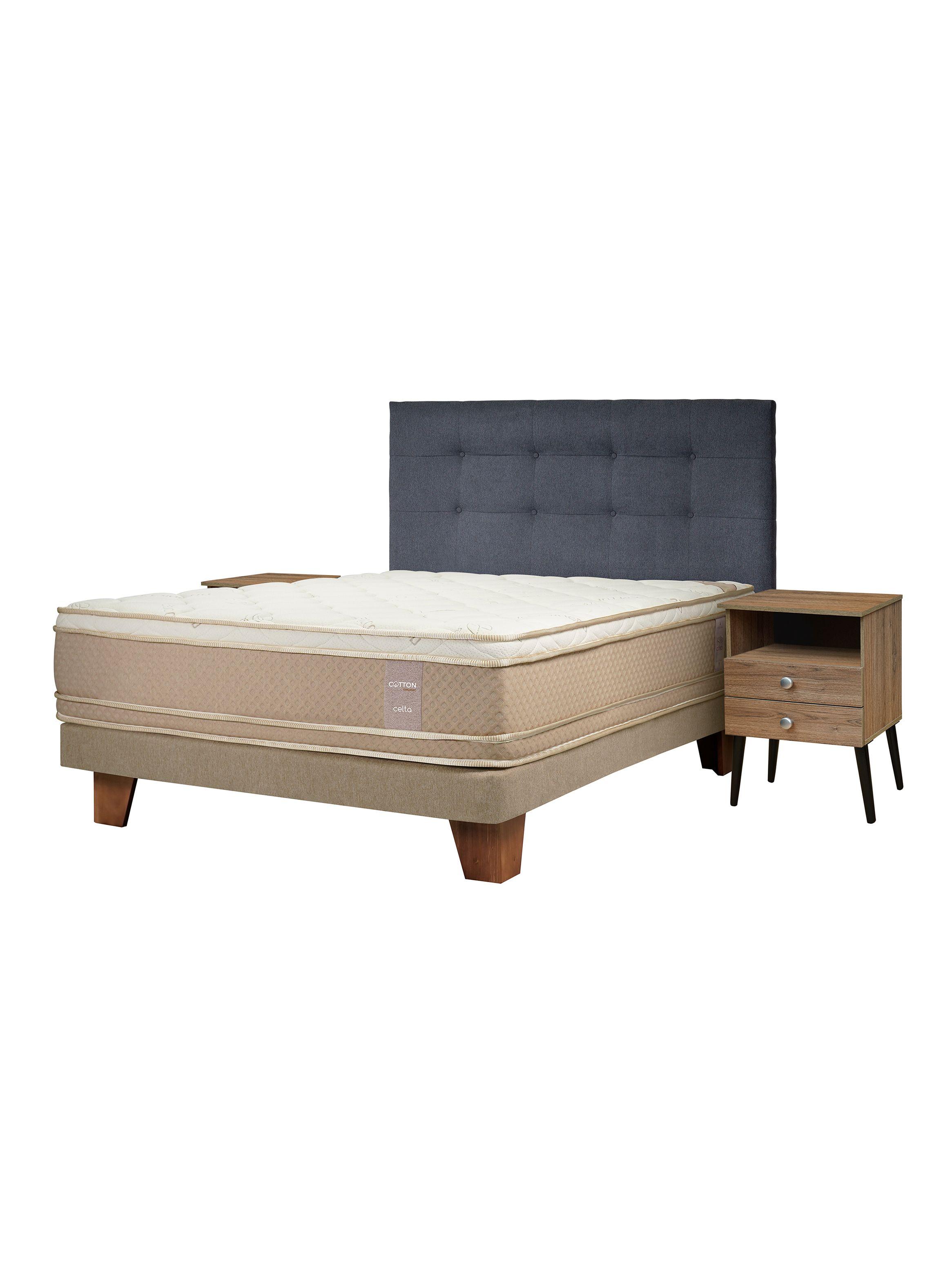 Cama Europea Cotton Organic 2 Plazas + Respaldo Piamonte + Velador Granada Nude-0
