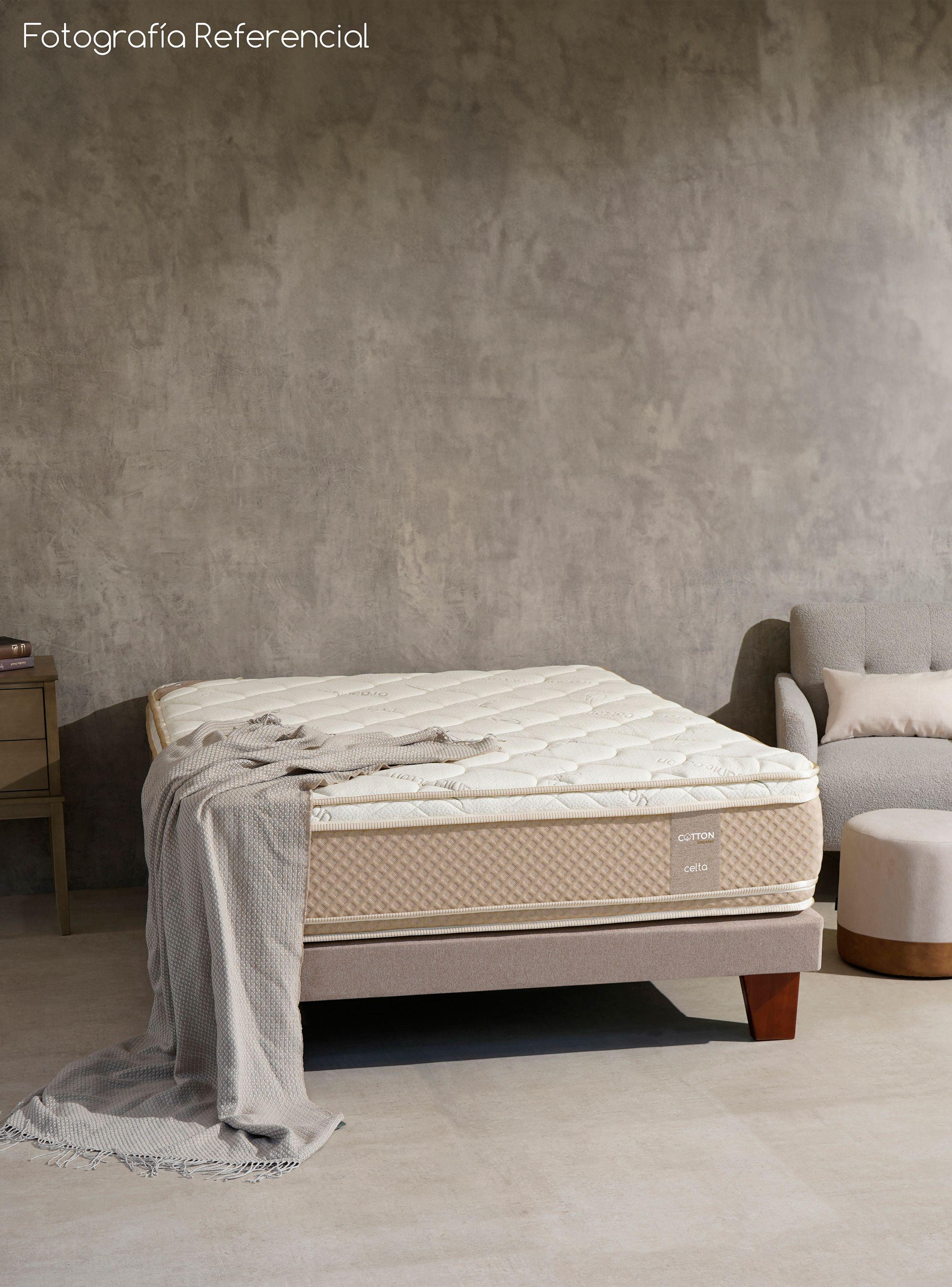 Cama Europea Cotton Organic 2 Plazas + Respaldo Piamonte + Velador Granada Honey-5
