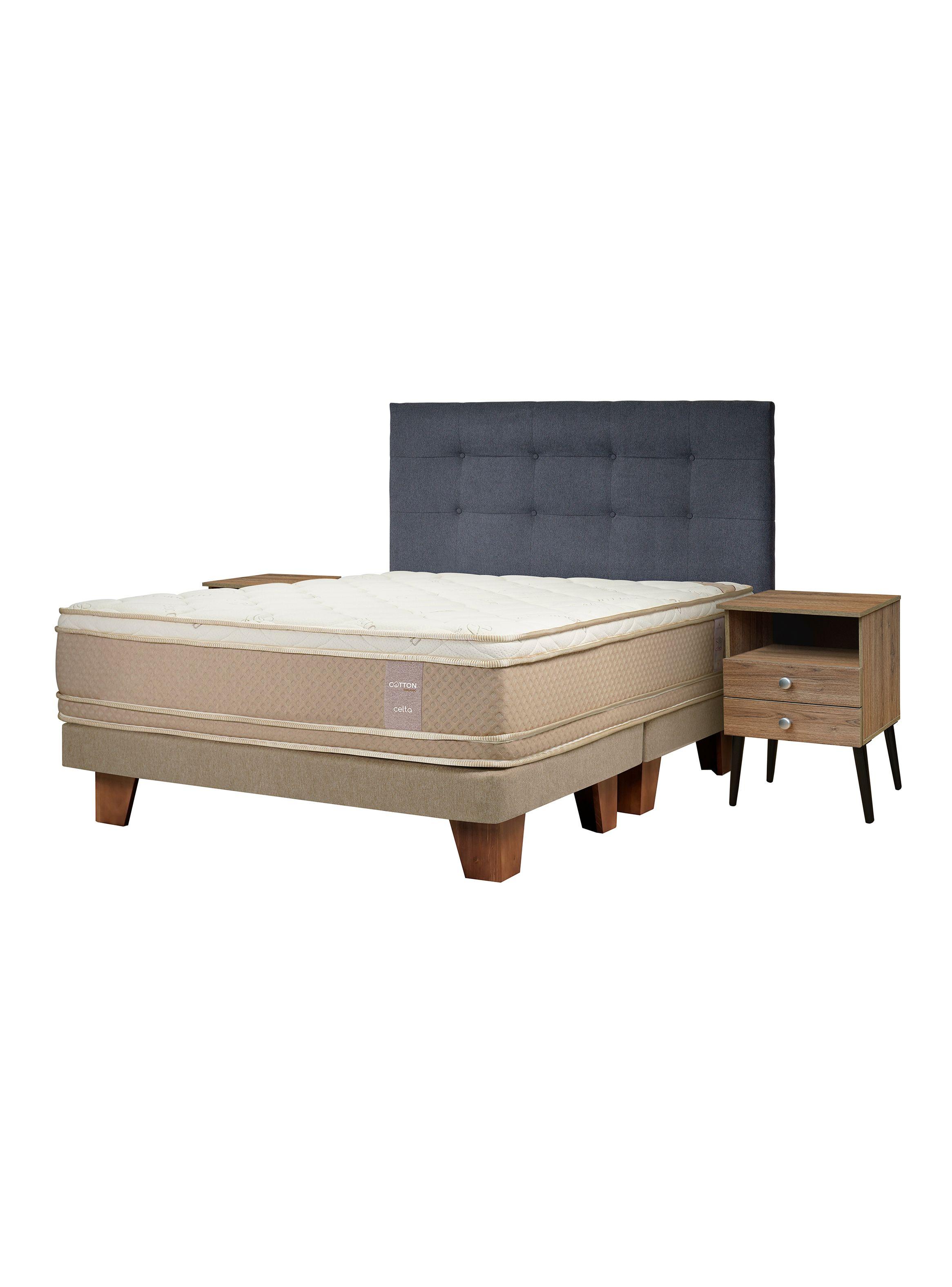 Cama Europea Cotton Organic King + Respaldo Piamonte + Veladores Malaga Nude-0