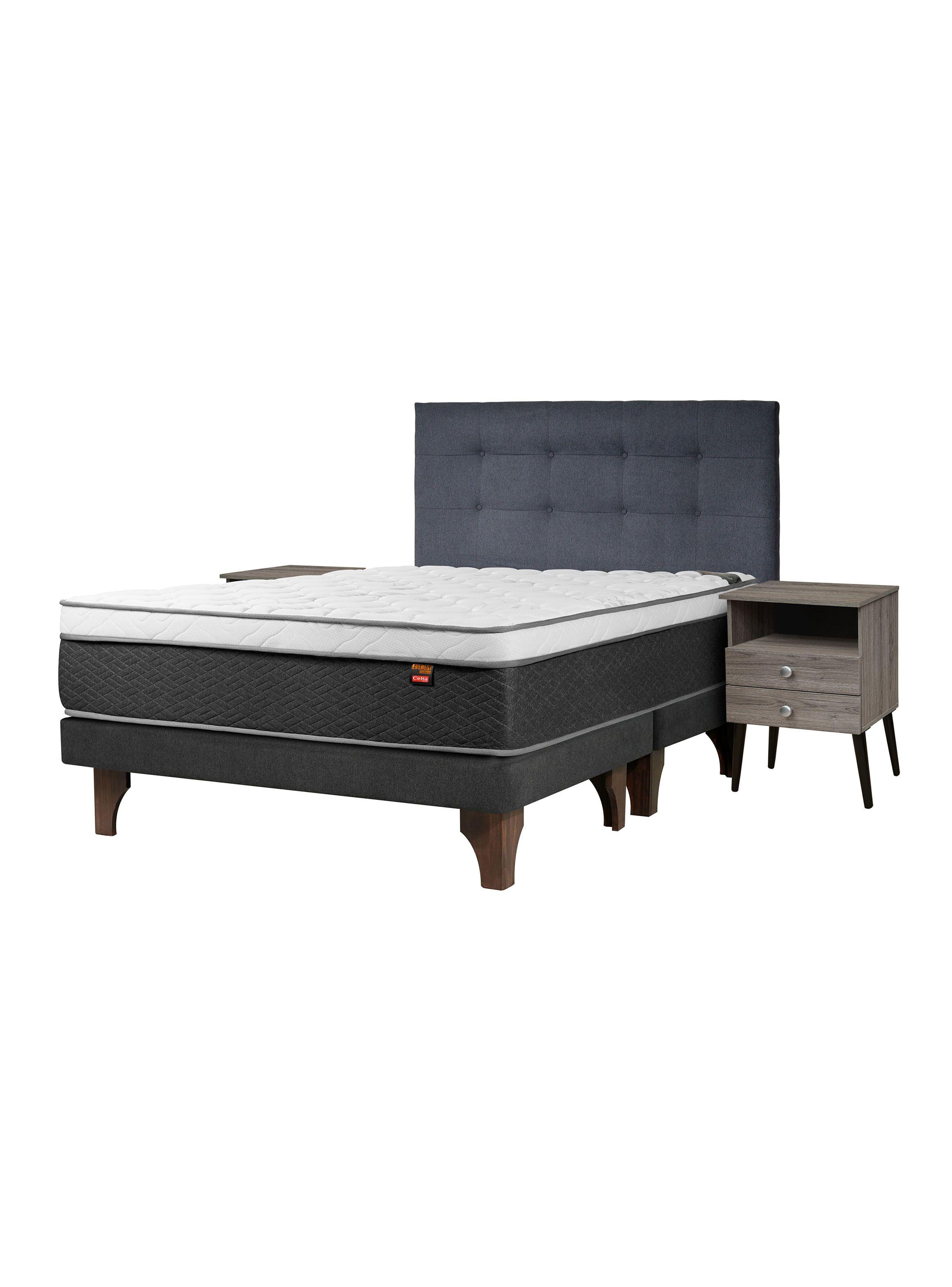 Cama Europea Everest Cobre Súper King + Respaldo Piamonte + Veladores Malaga Grey-0