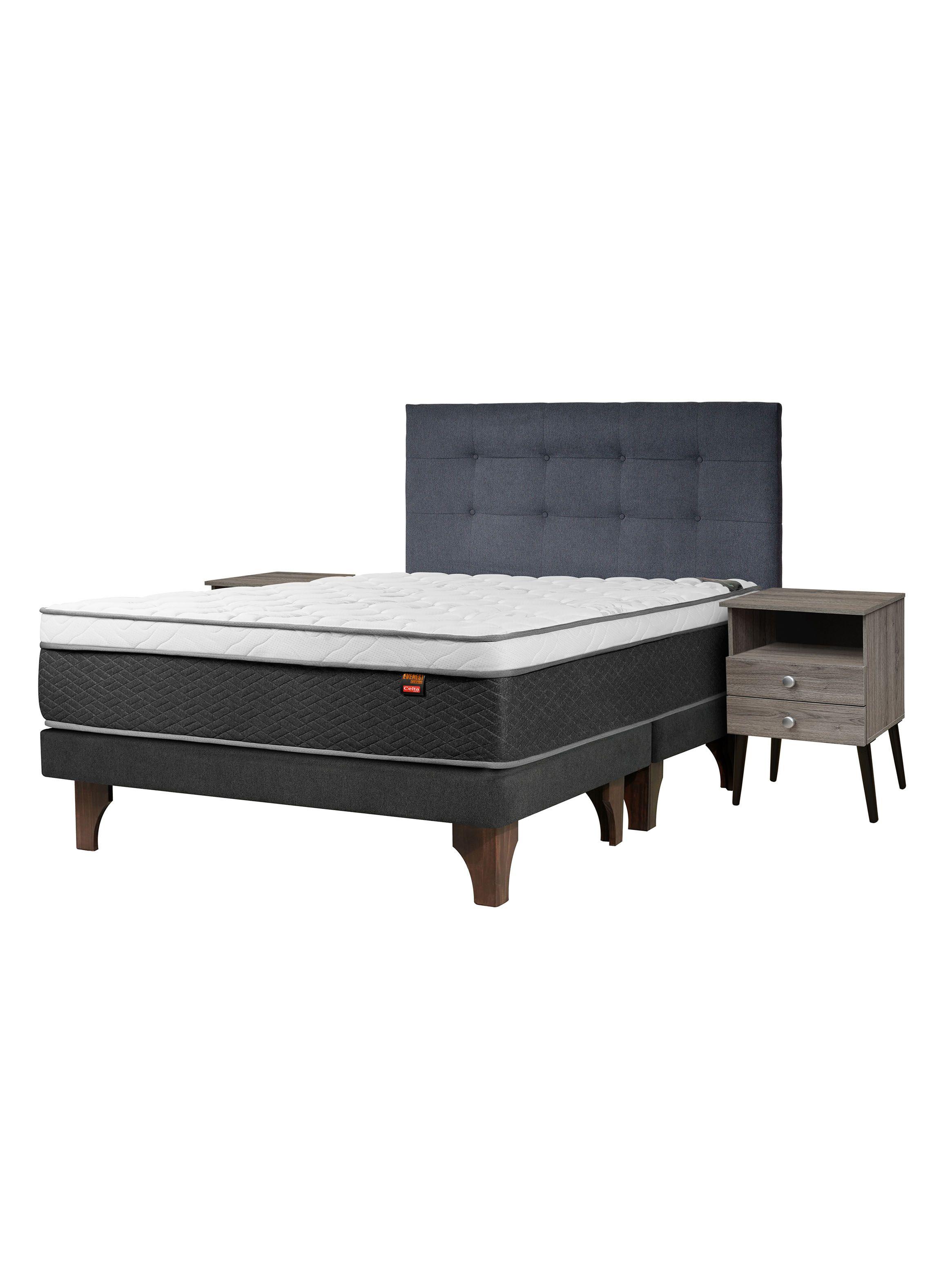 Cama Europea Everest Cobre 2 Plazas Base Dividida + Respaldo Piamonte + Velador Malaga Grey-0