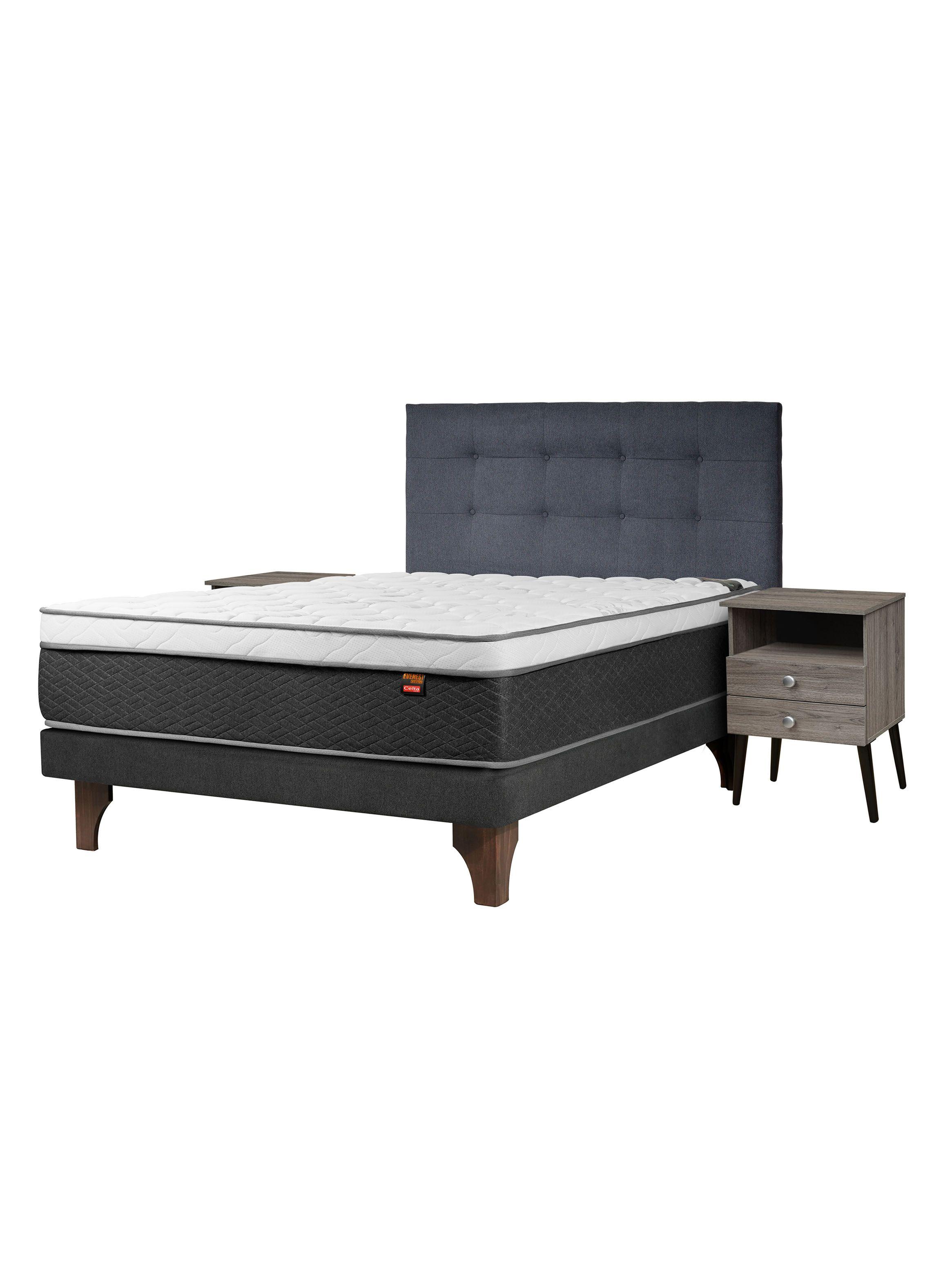 Cama Europea Everest Cobre 2 Plazas + Respaldo Piamonte + Velador Malaga Grey-0