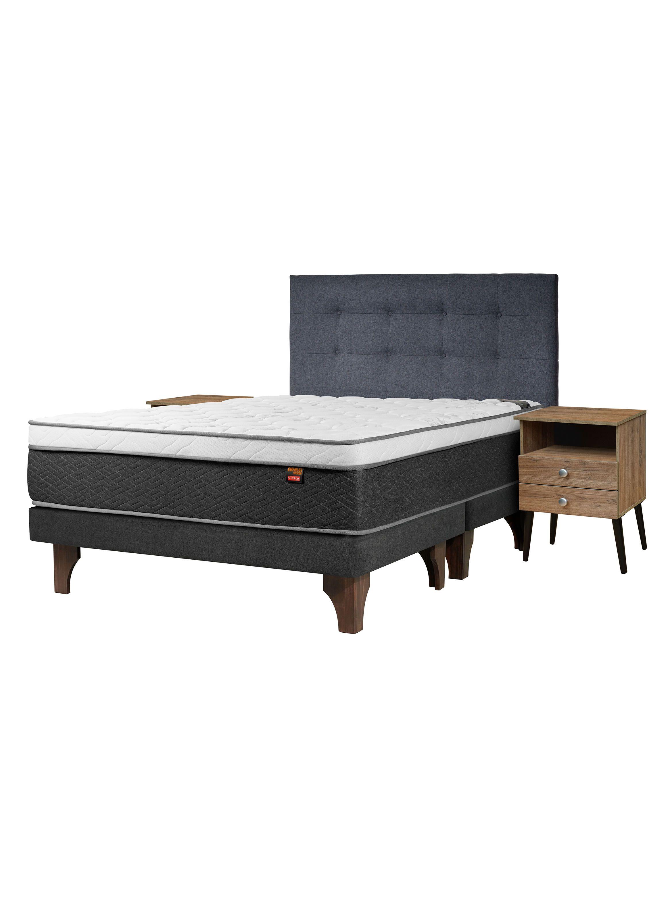 Cama Europea Everest Cobre King + Respaldo Piamonte + Veladores Malaga Nude-0