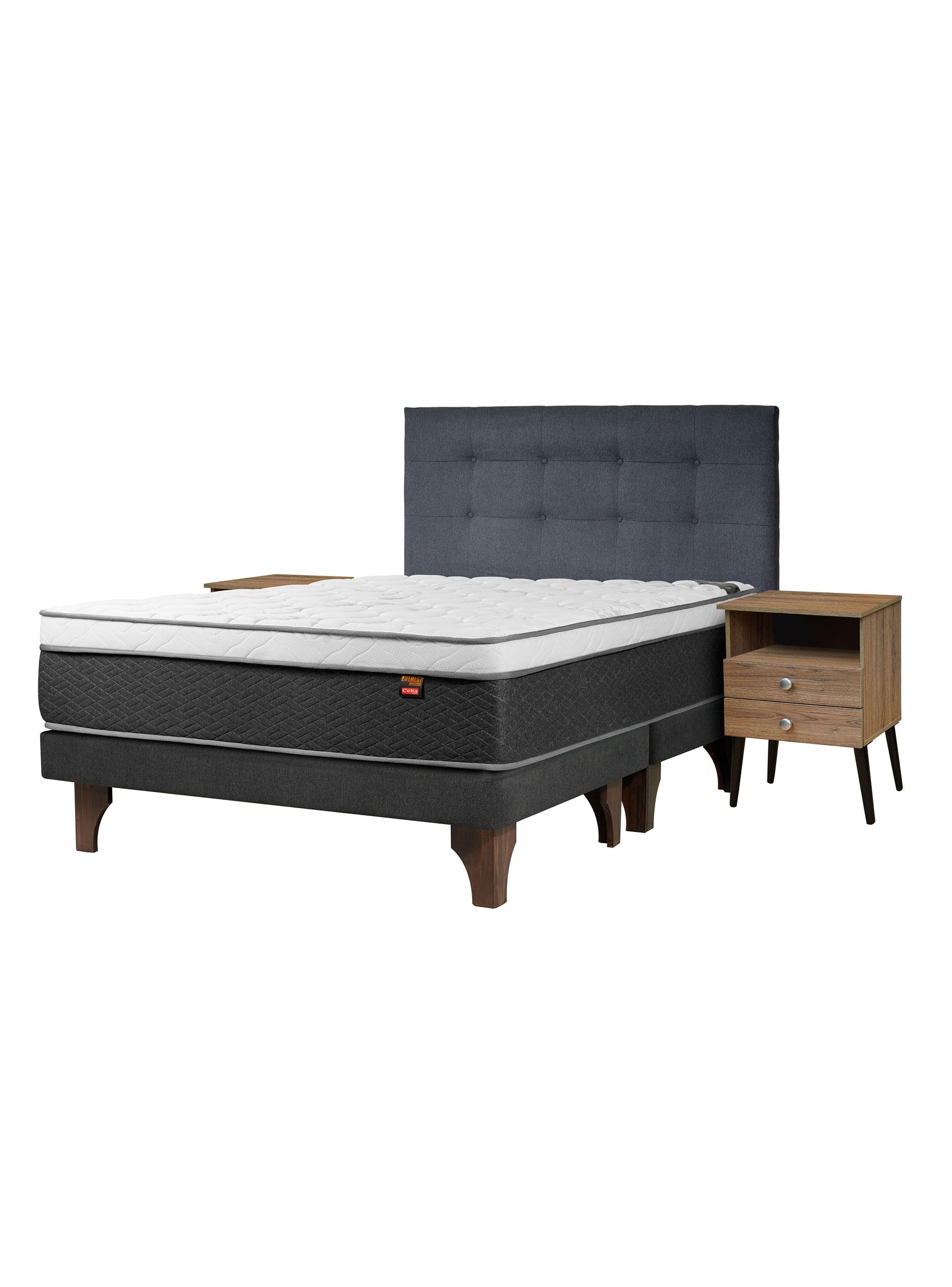 Cama Europea Everest Cobre 2 Plazas Base Dividida + Respaldo Piamonte + Velador Malaga Nude-0