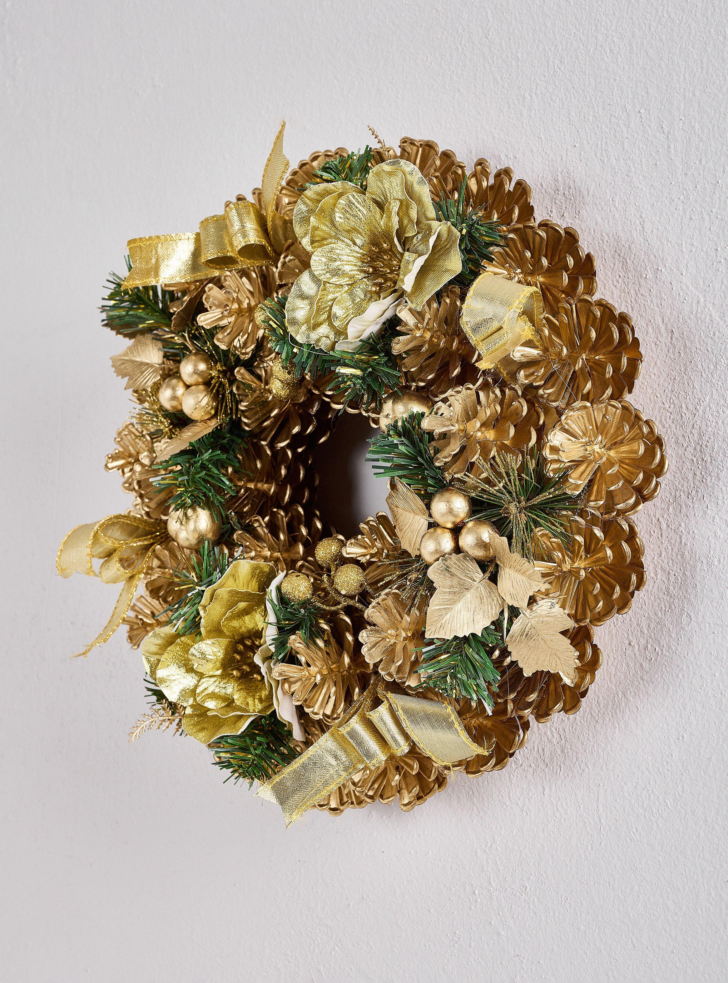 Corona de Navidad Dorada 30 cm-1