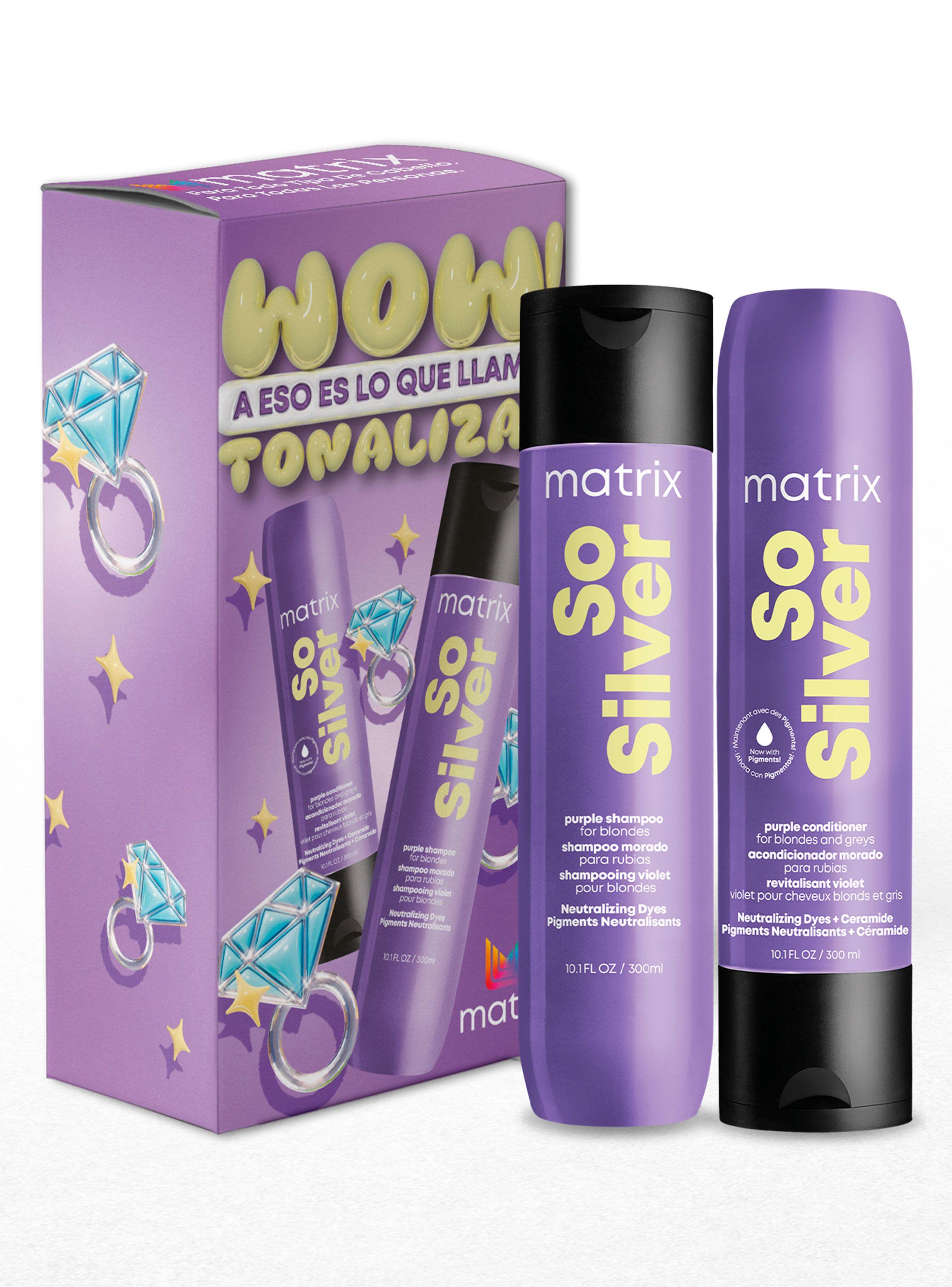 Set Shampoo Violeta Cabello Rubio y Gris 300 ml + Acondicionador con Pigmentos 300ml So Silver Matrix-2