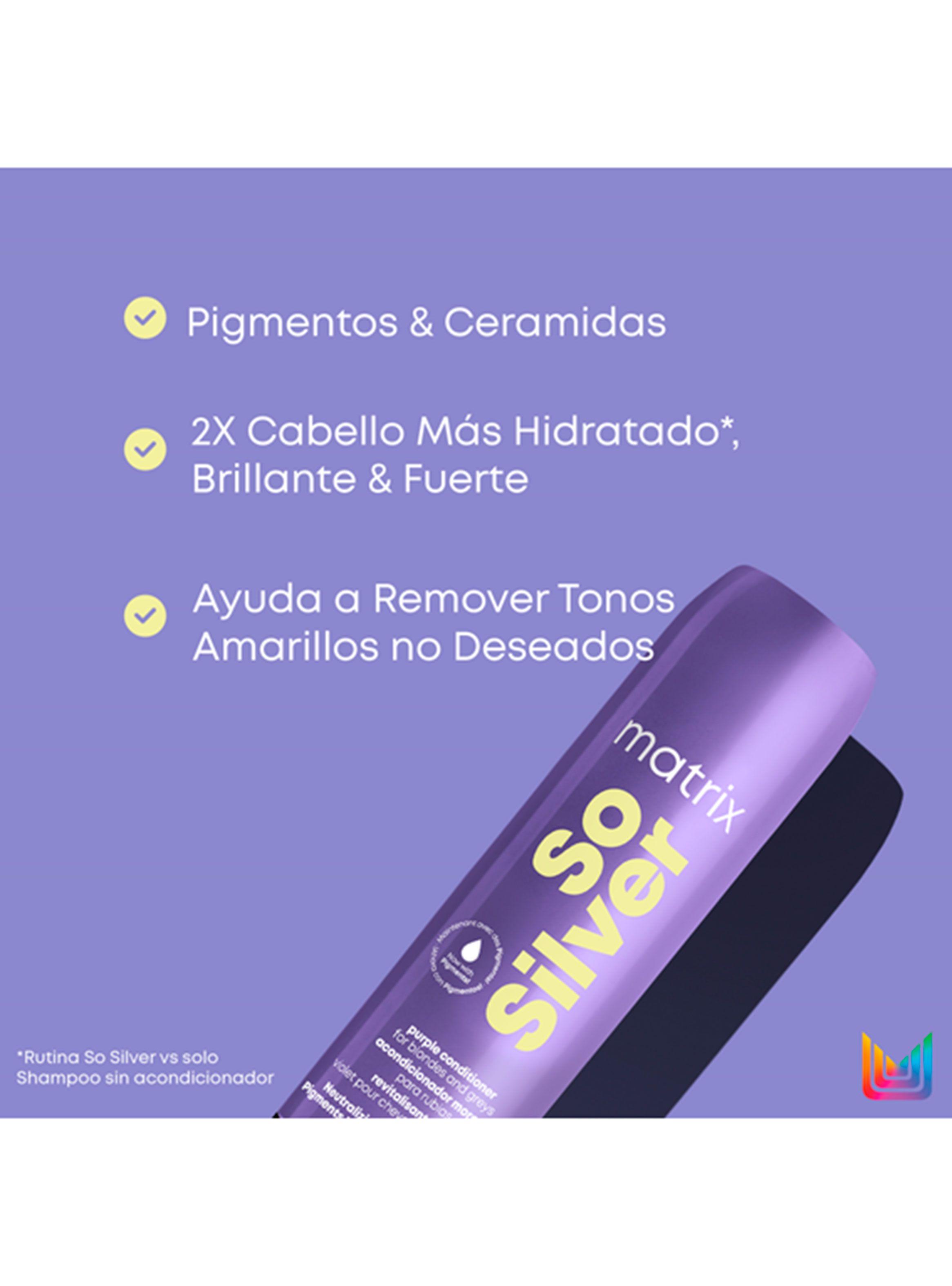 Set Shampoo Violeta Cabello Rubio y Gris 300 ml + Acondicionador con Pigmentos 300ml So Silver Matrix-5