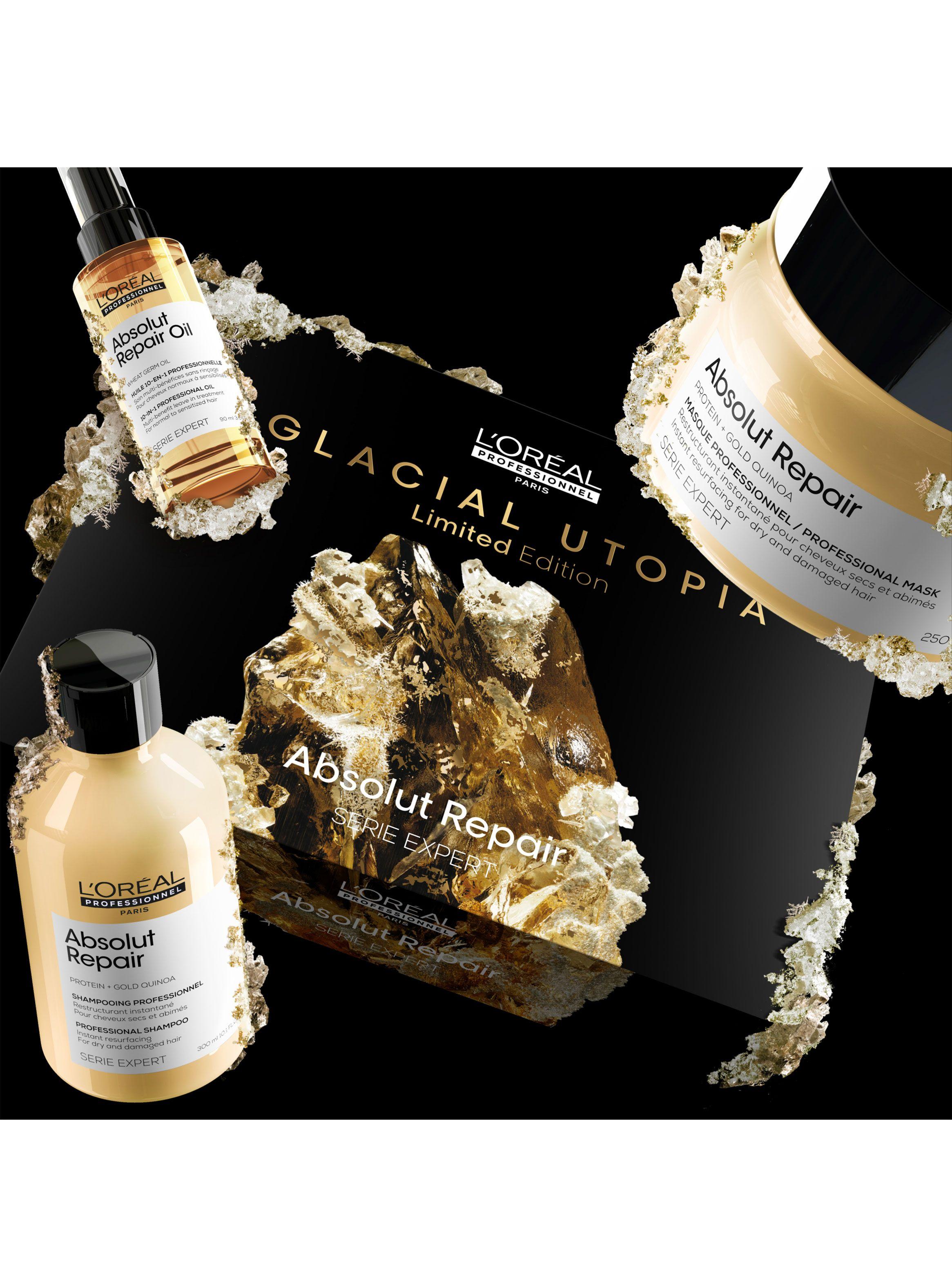 Set Profesional Reparación Cabello Dañado Absolut Repair Shampoo 300ml + Máscara 250ml + Aceite  90ml Serie Expert-5