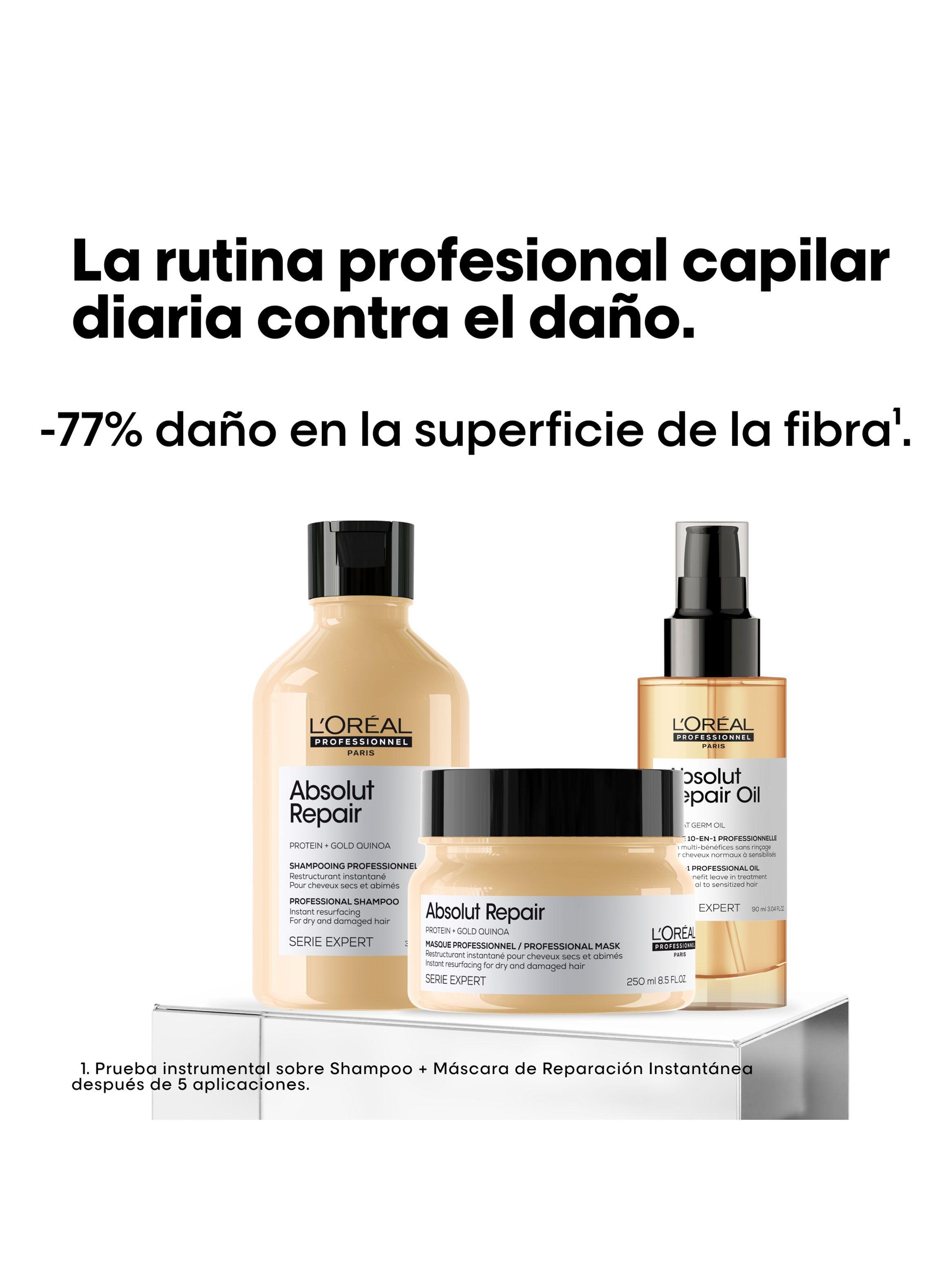 Set Profesional Reparación Cabello Dañado Absolut Repair Shampoo 300ml + Máscara 250ml + Aceite  90ml Serie Expert-3