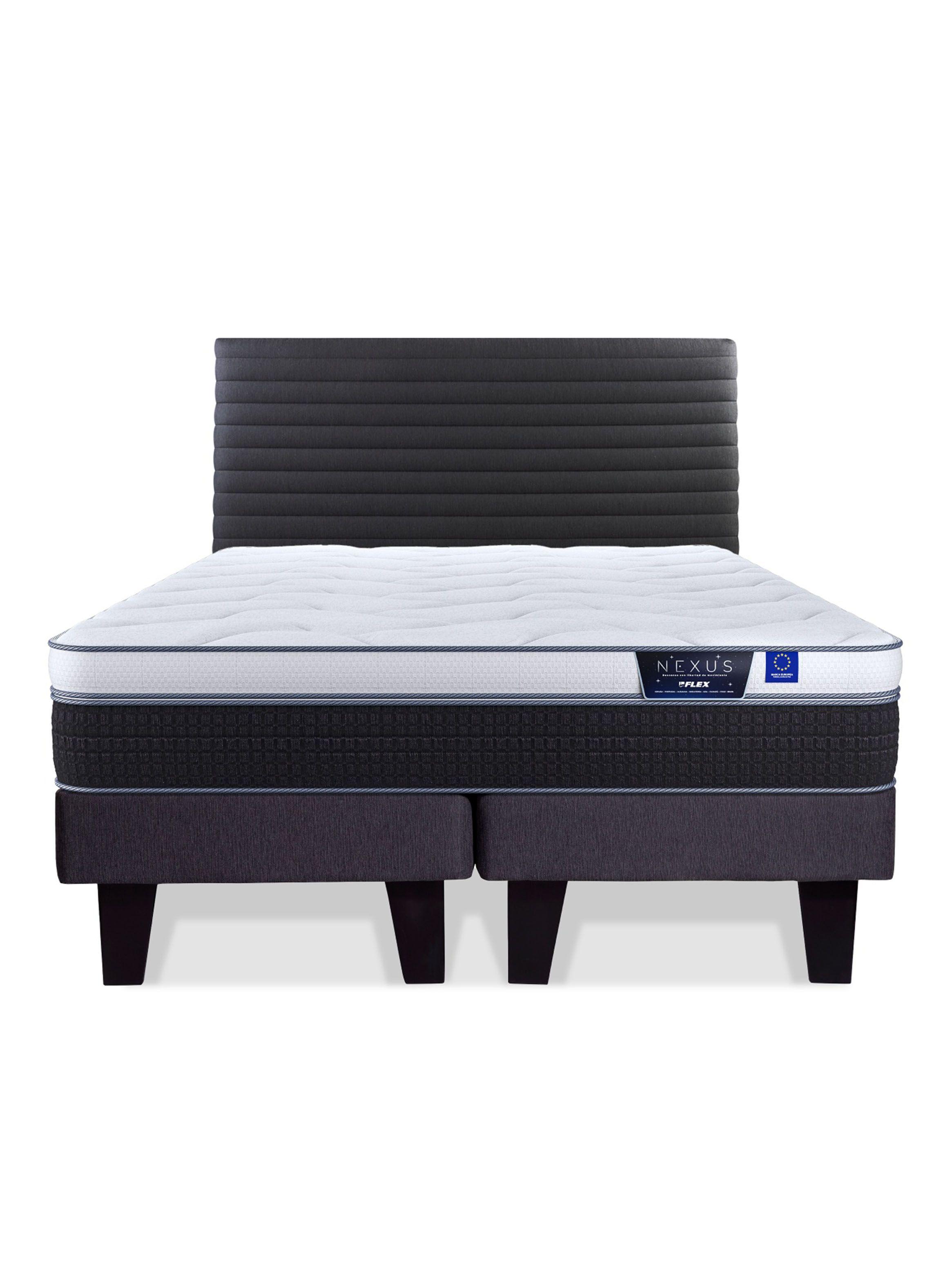 Cama Europea Nexus 2 Plazas Box Base Dividida + Respaldo Modern Grafito-2