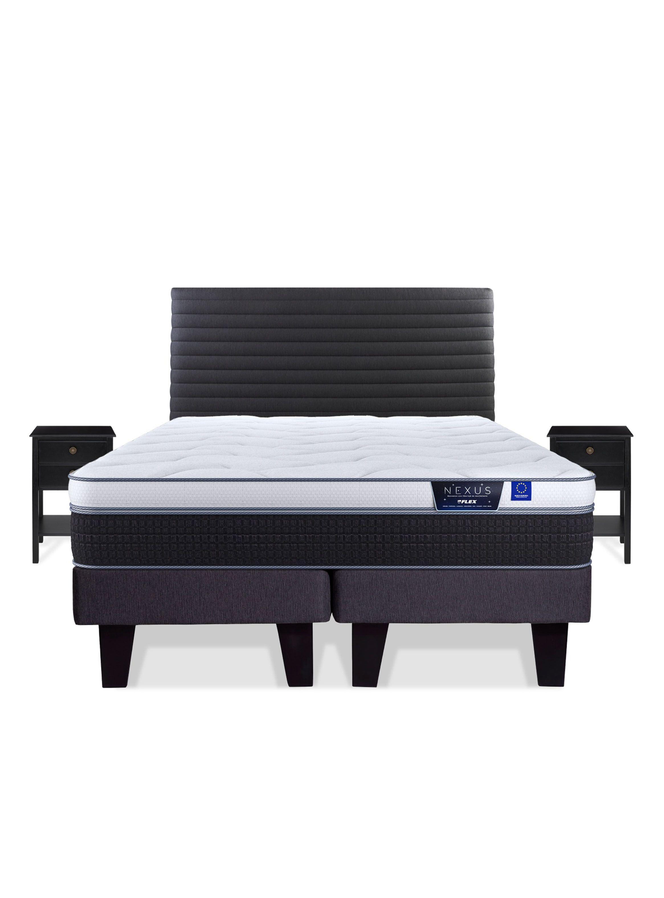 Cama Europea Nexus King + Respaldo Modern Grafito + Velador Rover-2