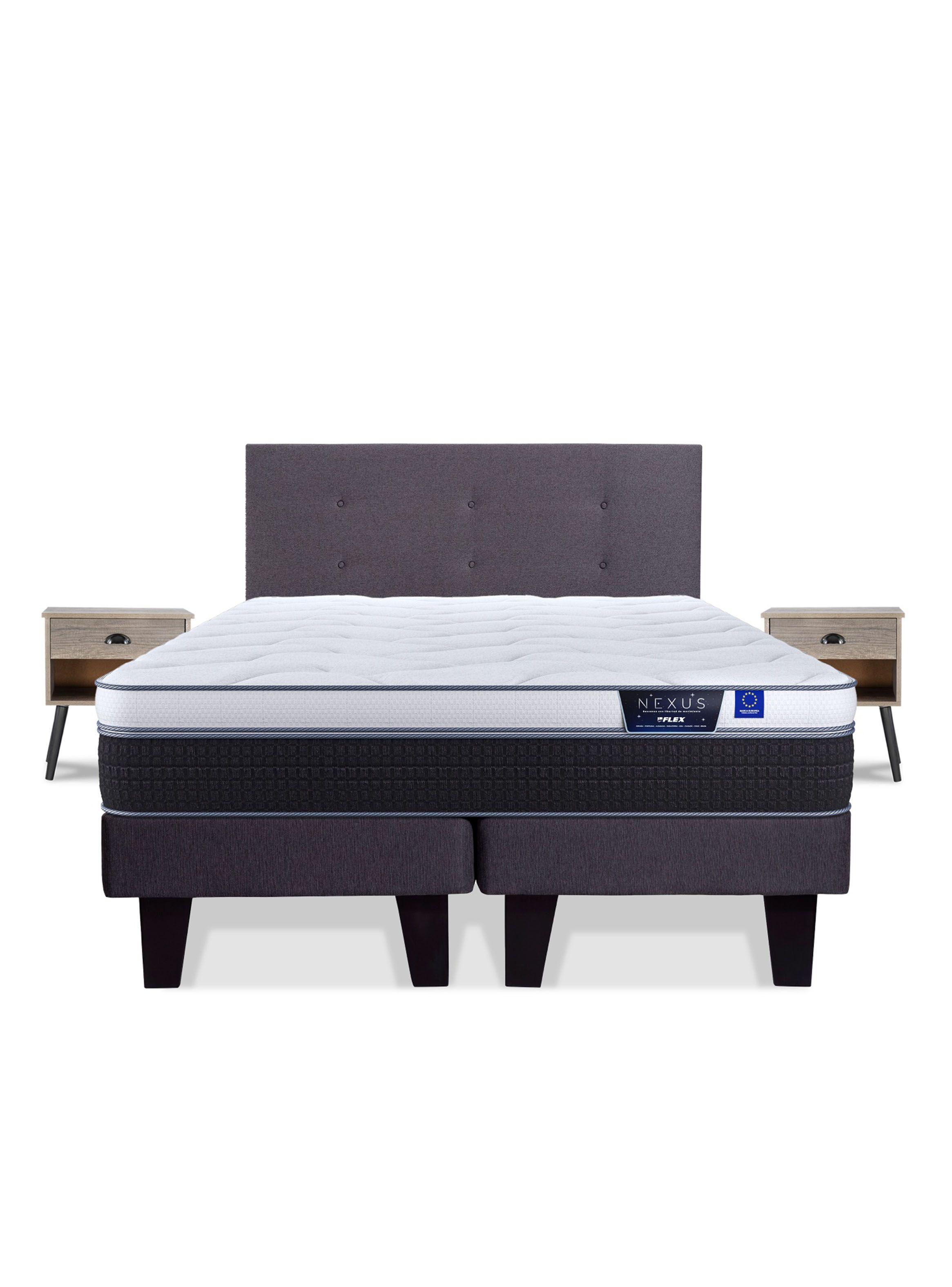 Cama Europea Nexus King + Respaldo Royal Grafito + Velador Rock-2