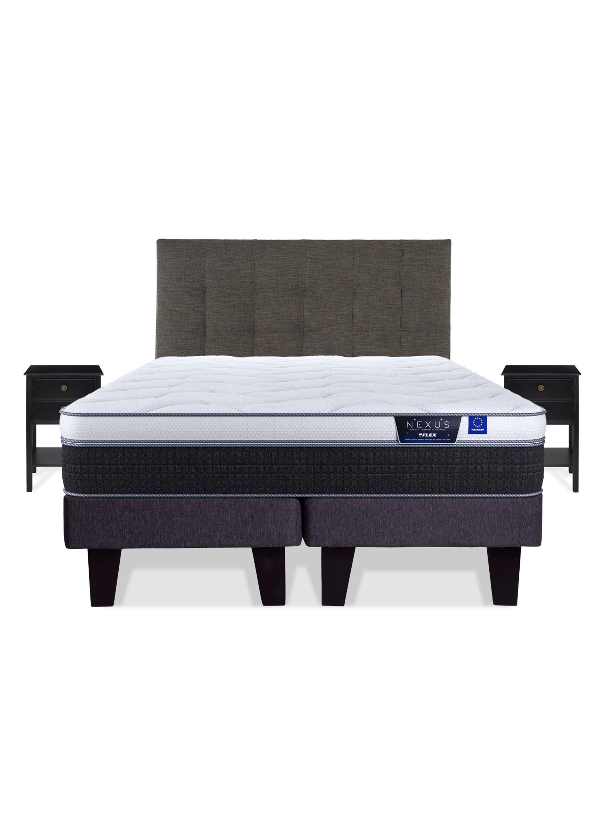 Cama Europea Nexus King + Respaldo Design Grafito + Velador Rover-2