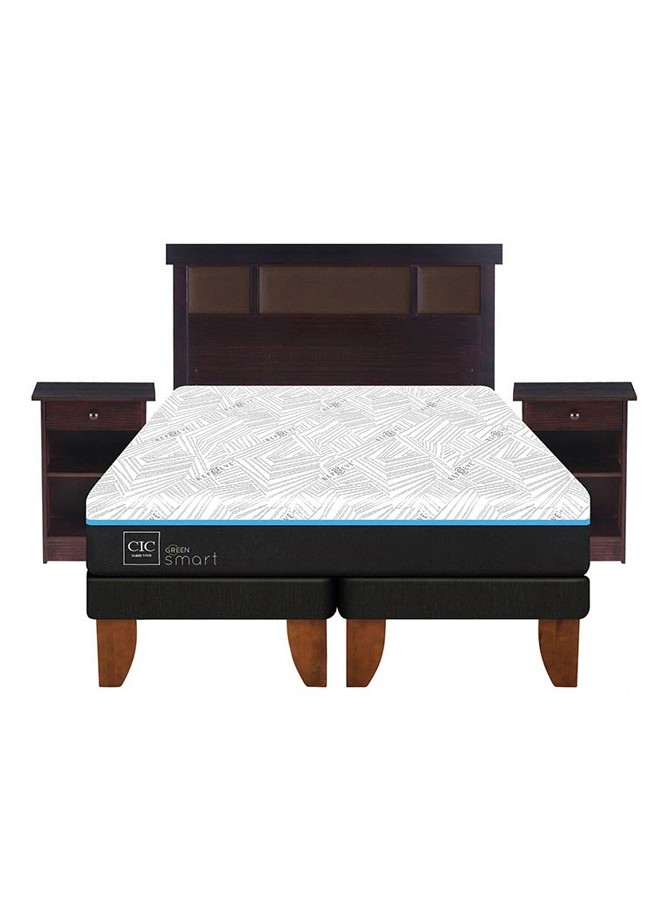 Cama Europea Green Infinity 2 Plazas Base Dividida + Set Muebles Dublin Chocolate-2