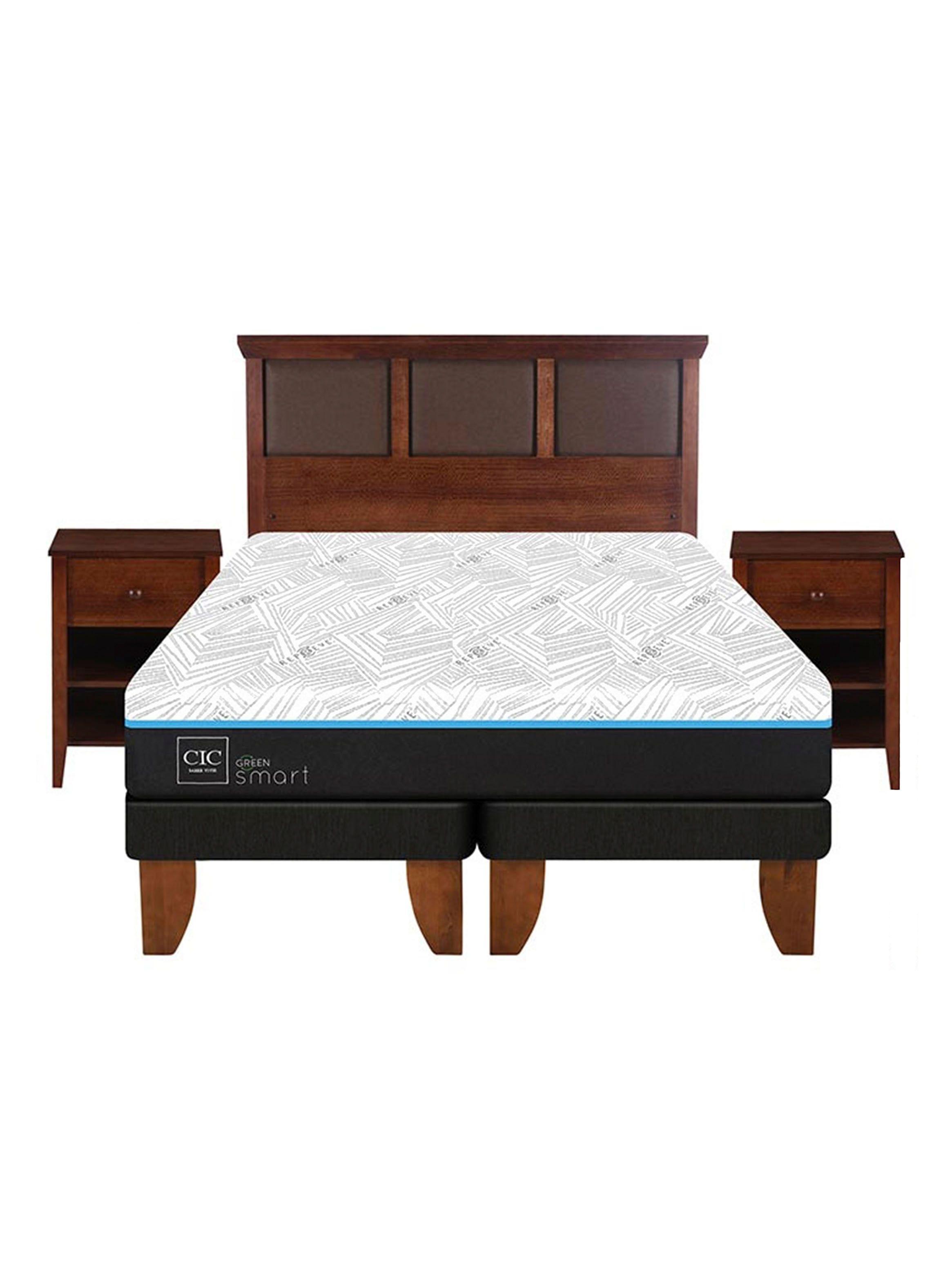 Cama Europea Green Infinity King + Set Muebles Torino Caramel-2