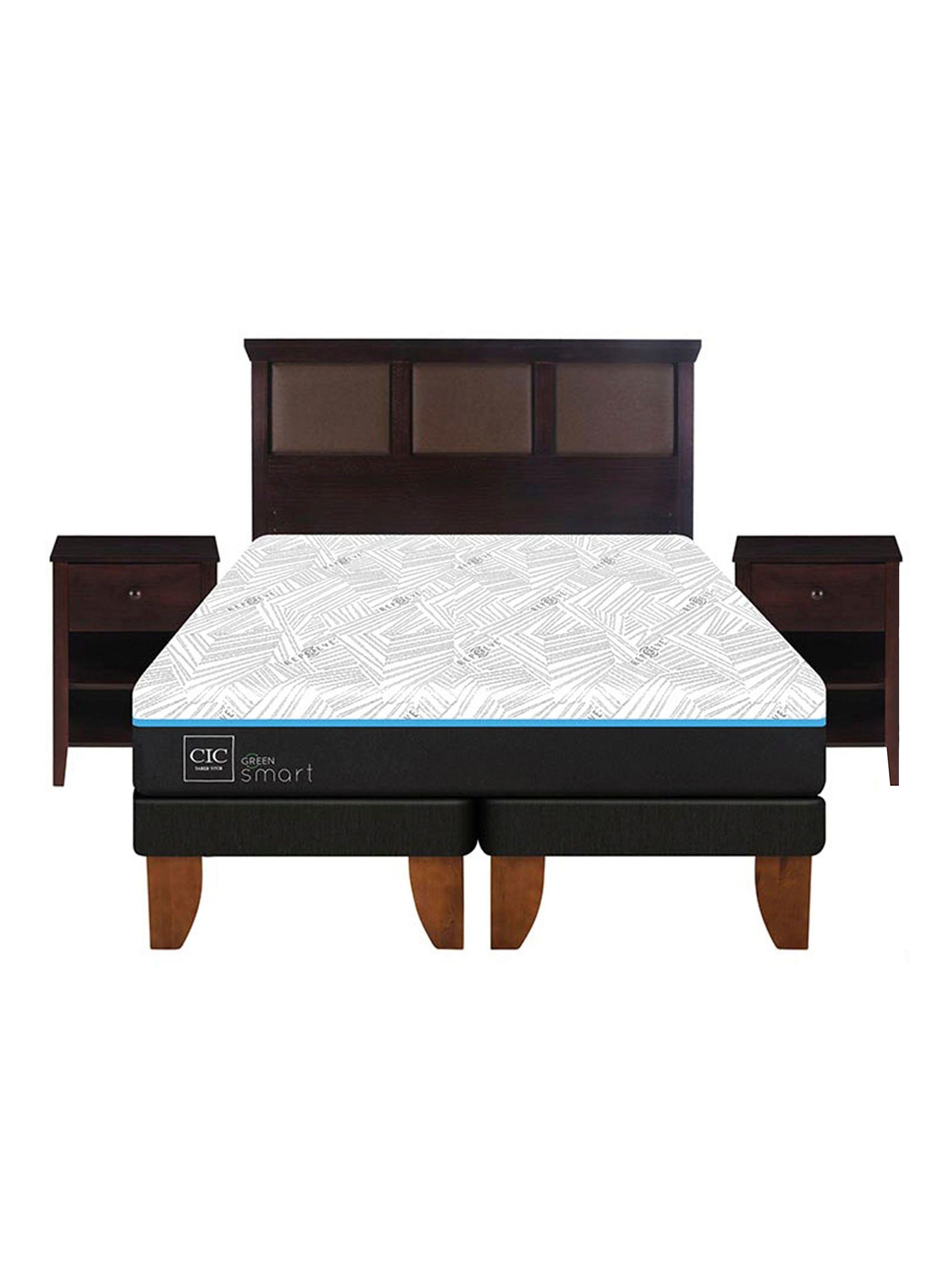 Cama Europea Green Infinity King + Set Muebles Torino Chocolate-2