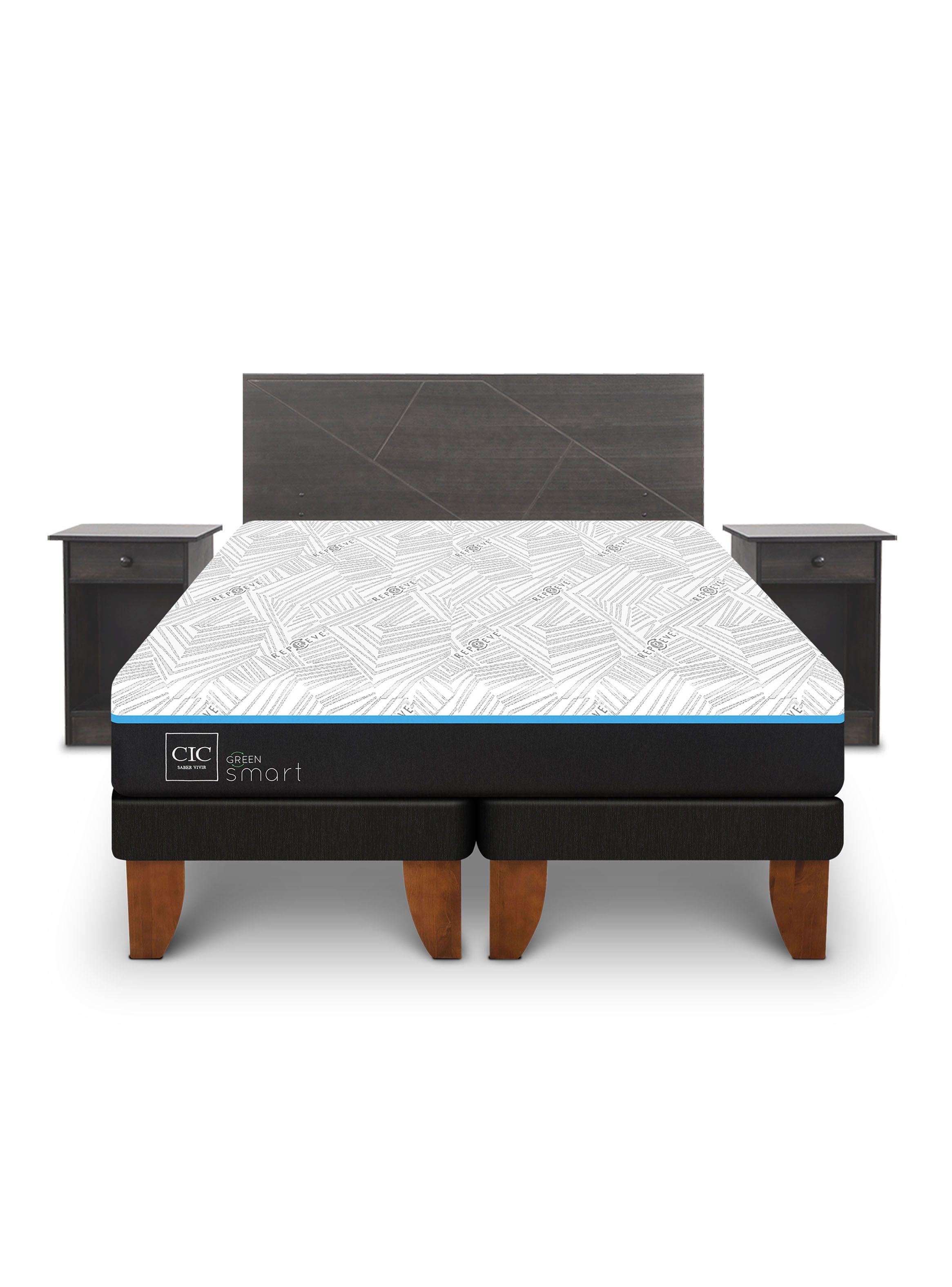 Cama Europea Green Infinity 2 Plazas Base Dividida + Set Muebles Villarrica Gris-2