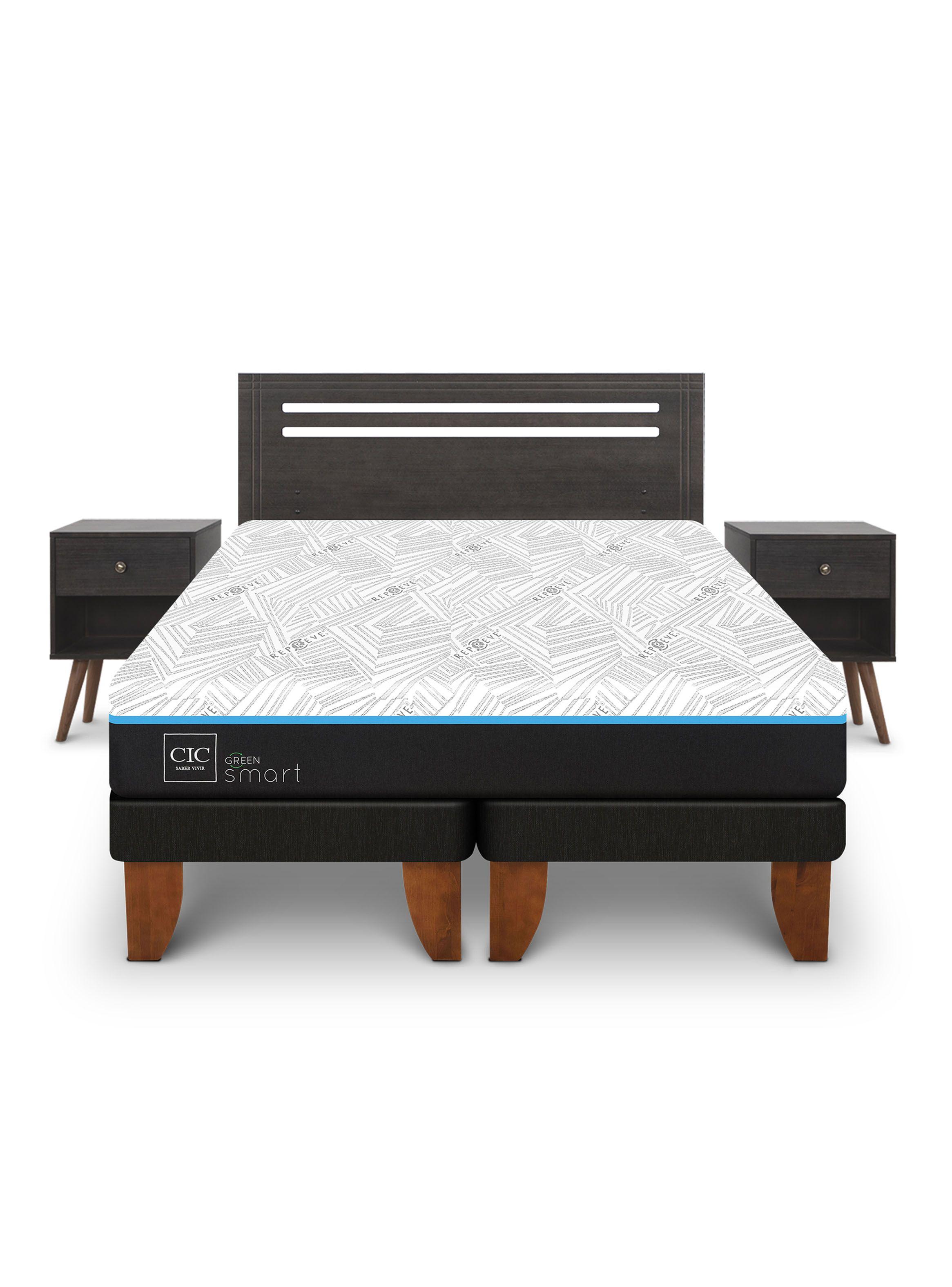 Cama Europea Green Infinity 2 Plazas Base Dividida + Set Muebles Munich Gris-2